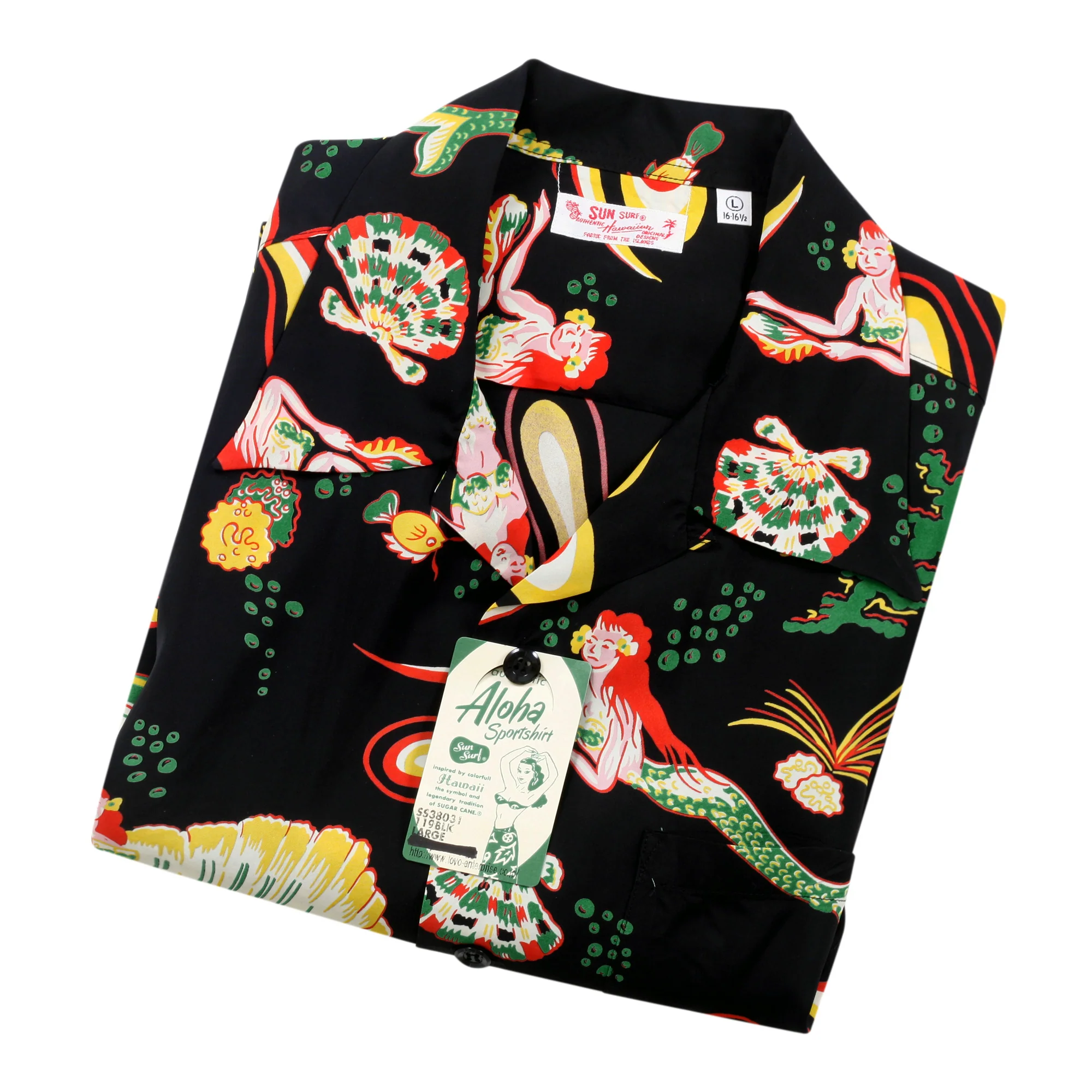 Black Mermaid Print SS38031 Hawaiian Shirt with Cuban Collar SURF10087 - Image 5