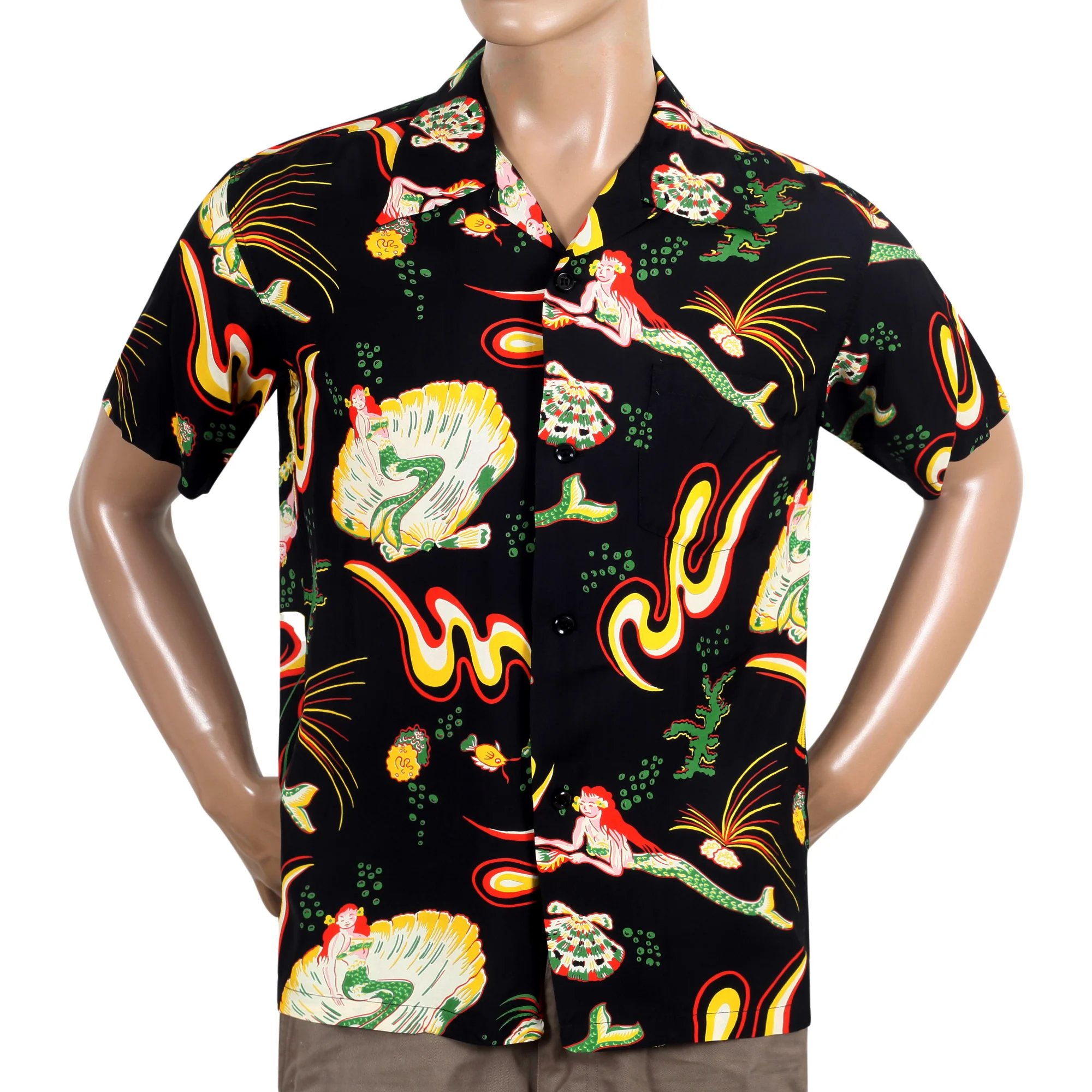 Black Mermaid Print SS38031 Hawaiian Shirt with Cuban Collar SURF10087 - Image 6
