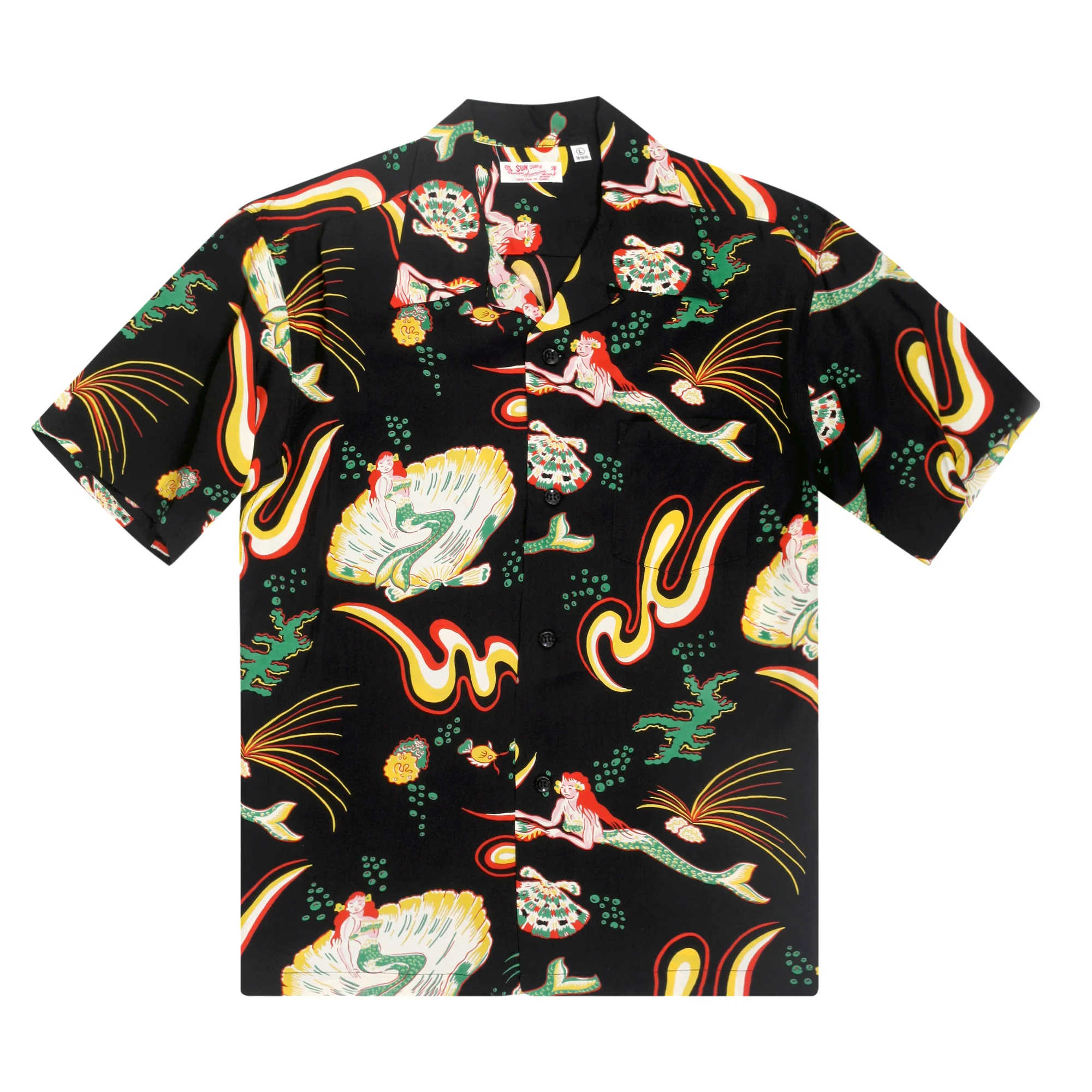 Black Mermaid Print SS38031 Hawaiian Shirt with Cuban Collar SURF10087 - Image 8
