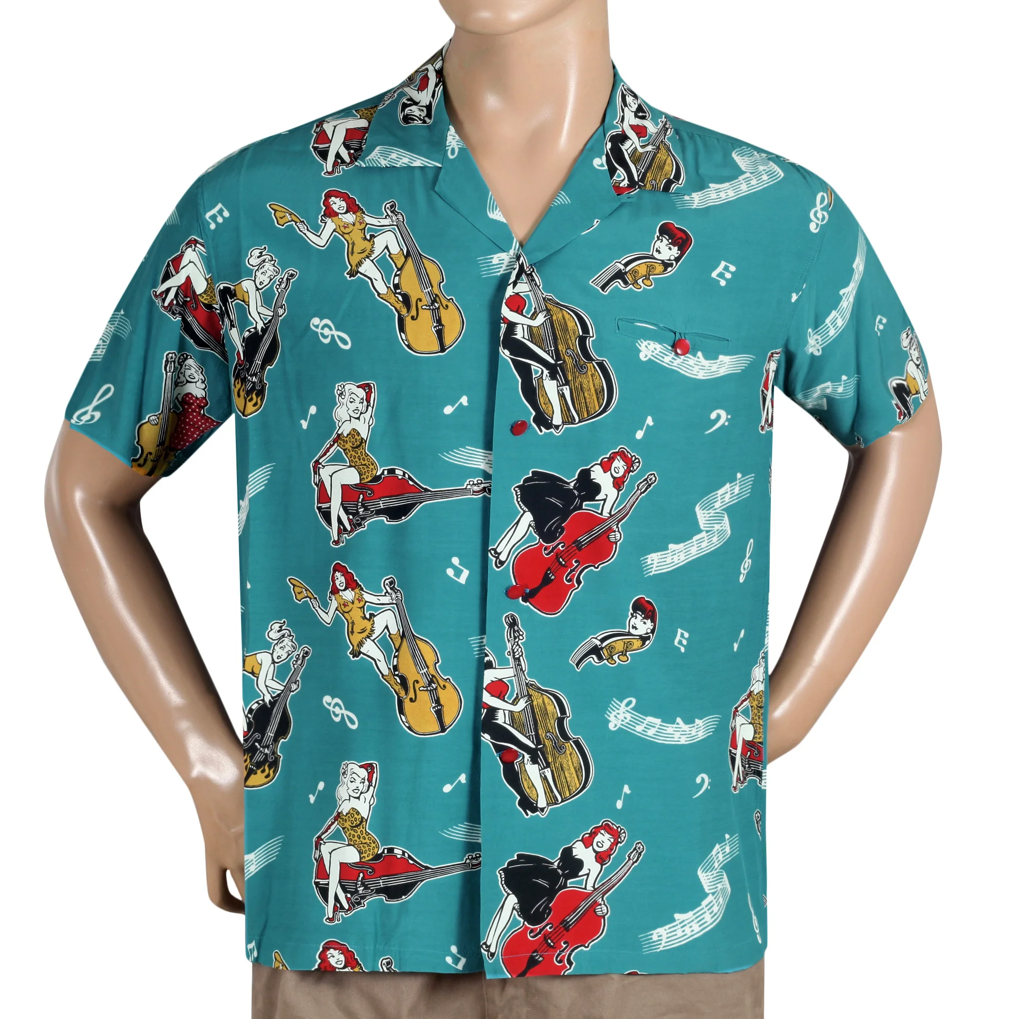 Blue SH38114 Hawaiian Shirt with Double Bass Pinups Print SoH10091 - Image 6