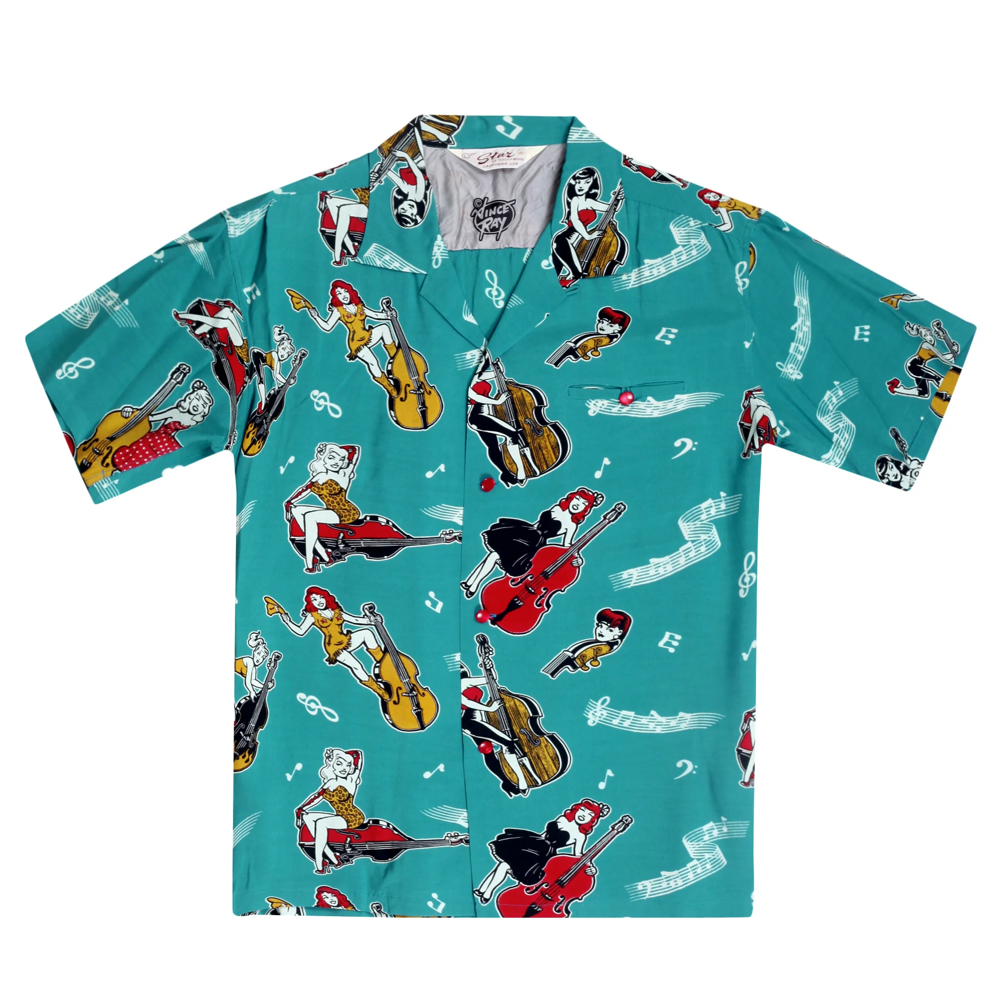 Blue SH38114 Hawaiian Shirt with Double Bass Pinups Print SoH10091 - Image 7