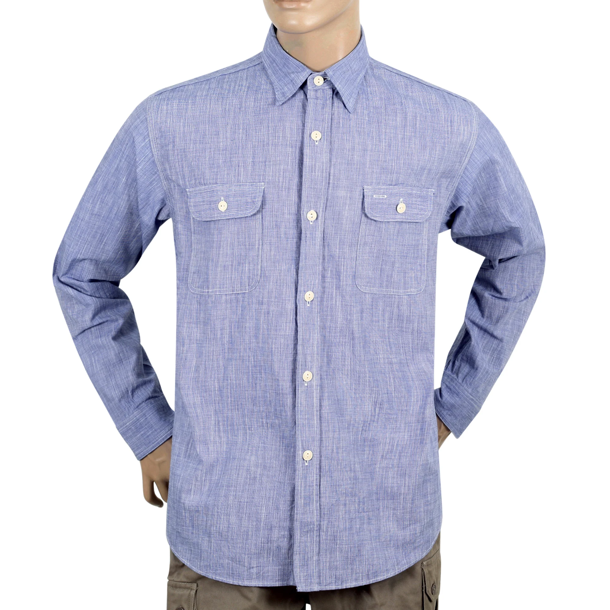 Blue Woven Pin Check Soft Collar SC28094 Long Sleeve Shirt CANE10260 - Image 5