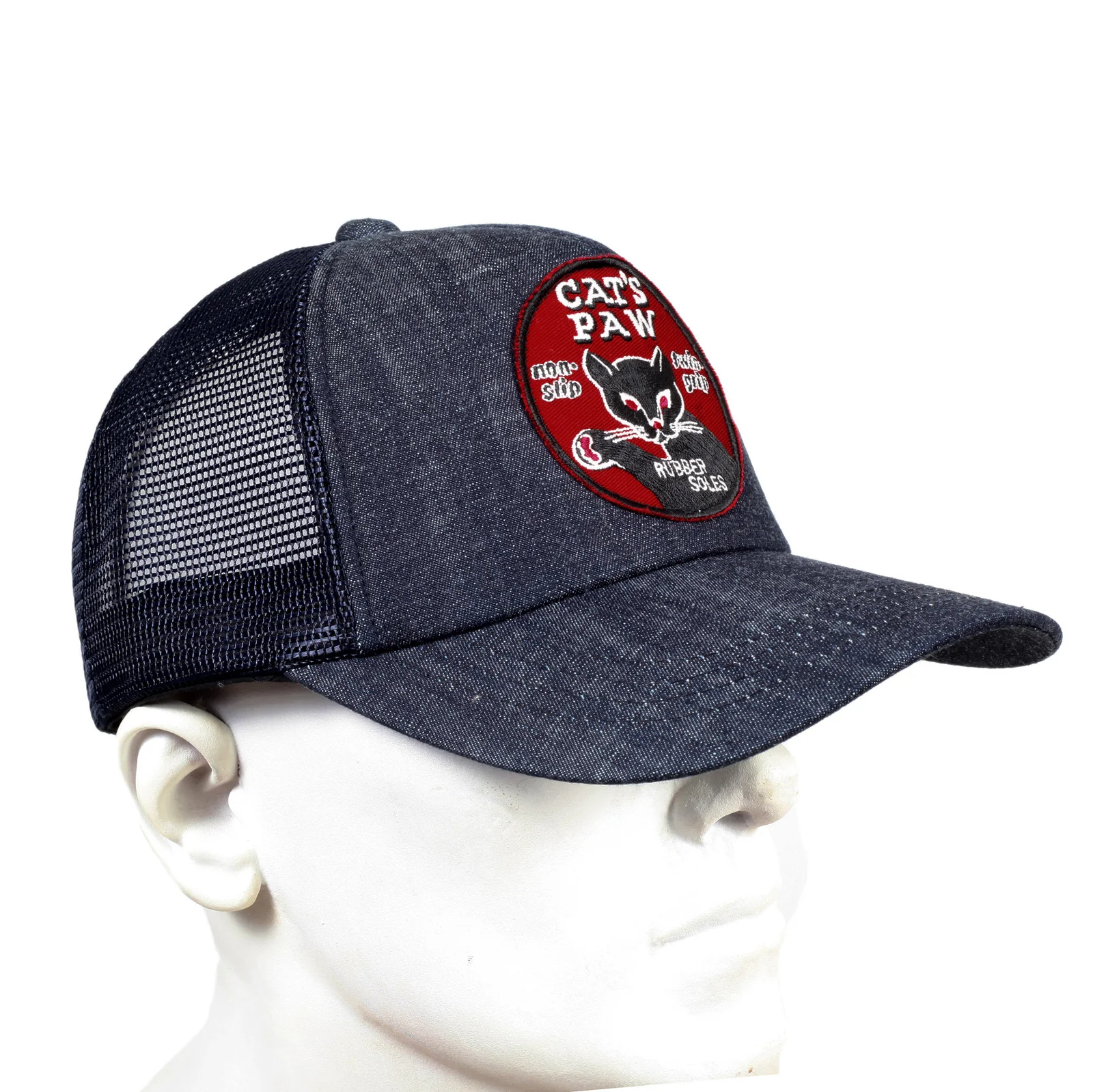 Navy Mesh Back Denim Truckers Cap for Men by Cats Paw CANE5729 - Image 4