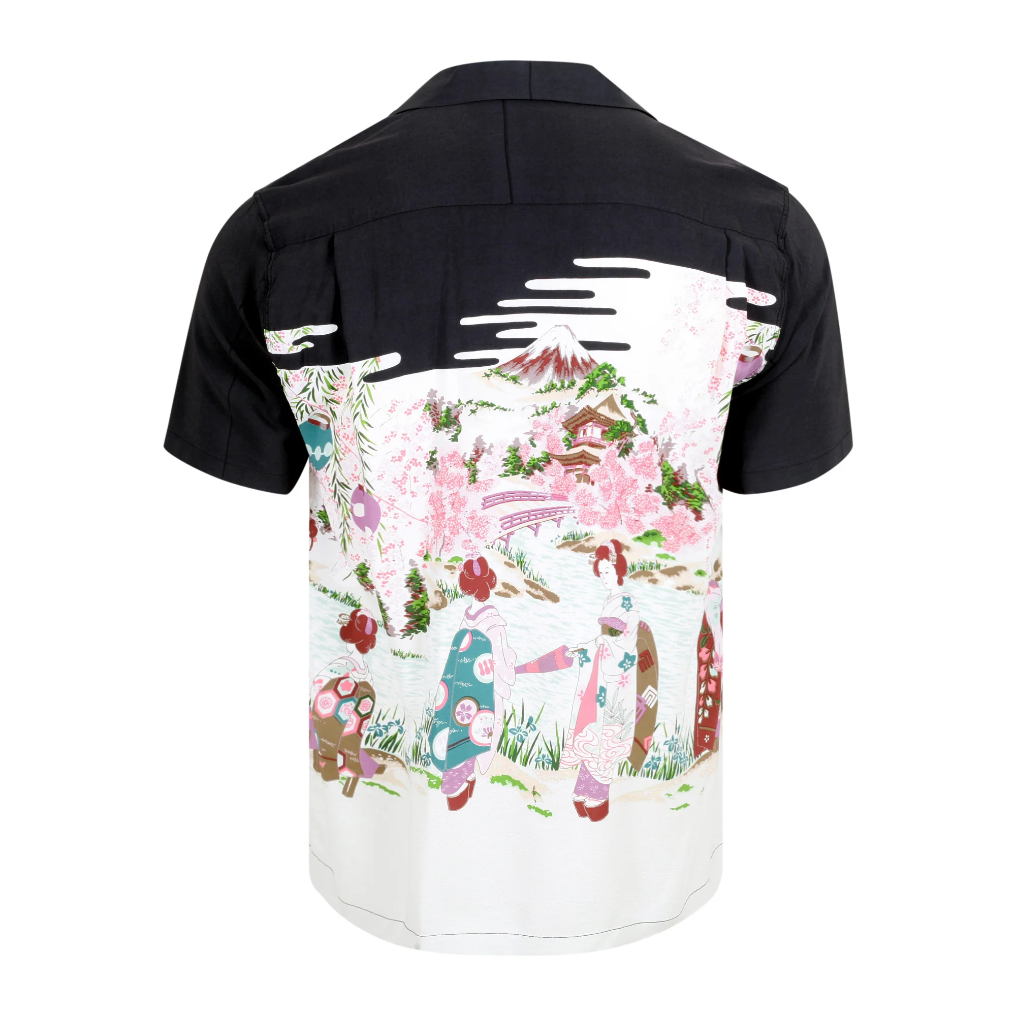 Black SS38030 Old Japanese Scenery Printed Hawaiian Shirt SURF10086 - Image 2