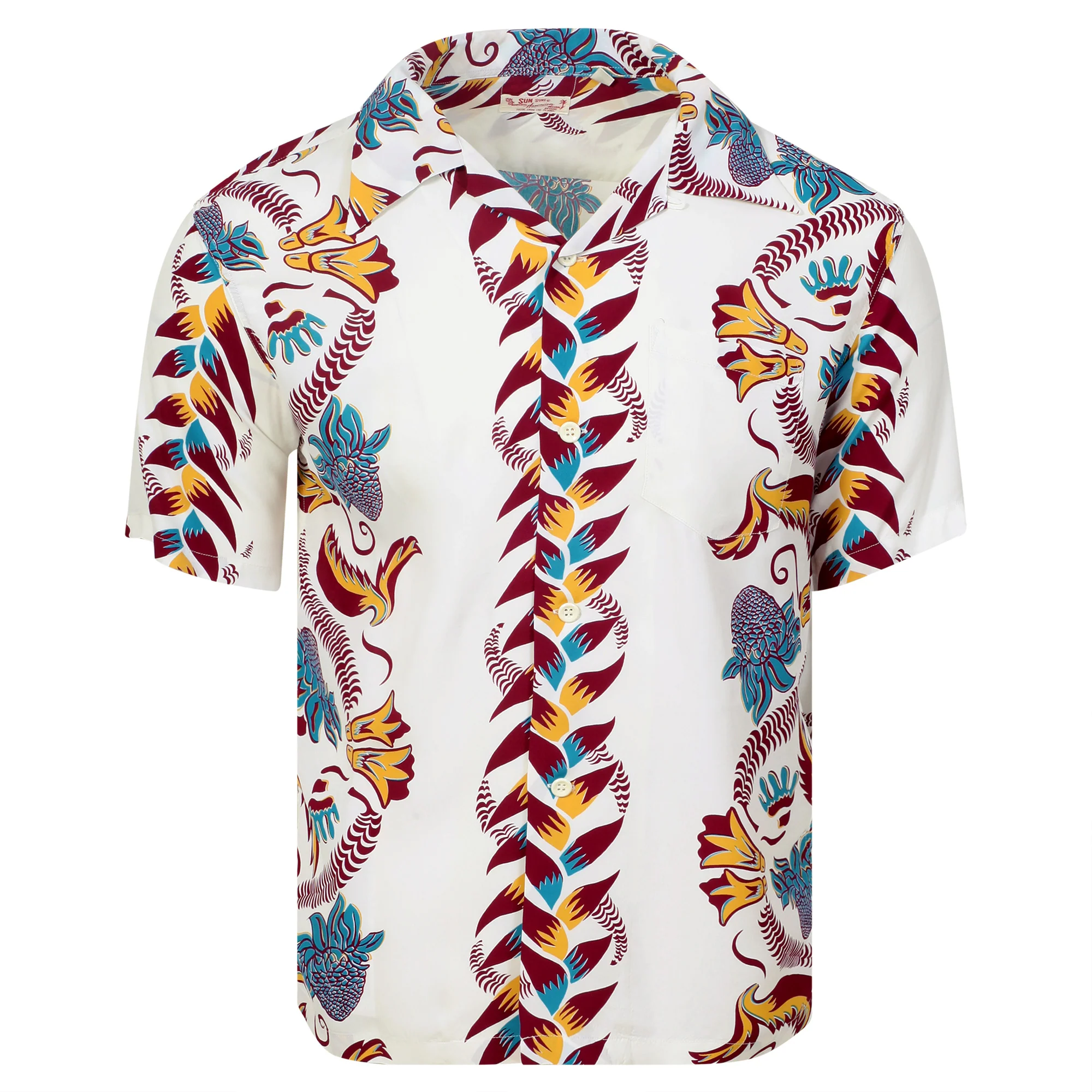 Shimmering Border Printed SS38326 Off White Hawaiian Shirt SURF11092