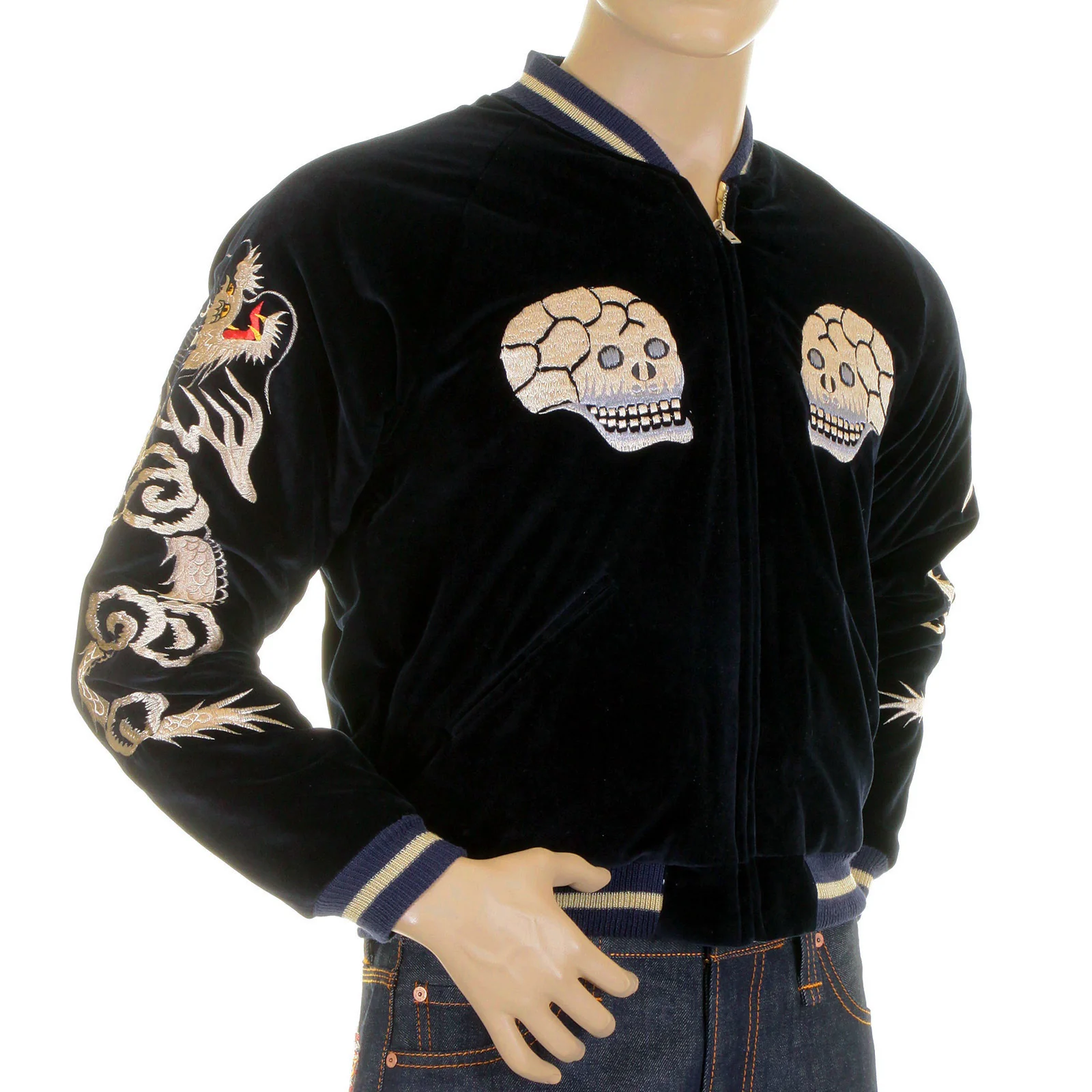 Skull Embroidered Black TT11783 Acetate Velvet Suka Jacket TOYO4233 - Image 3