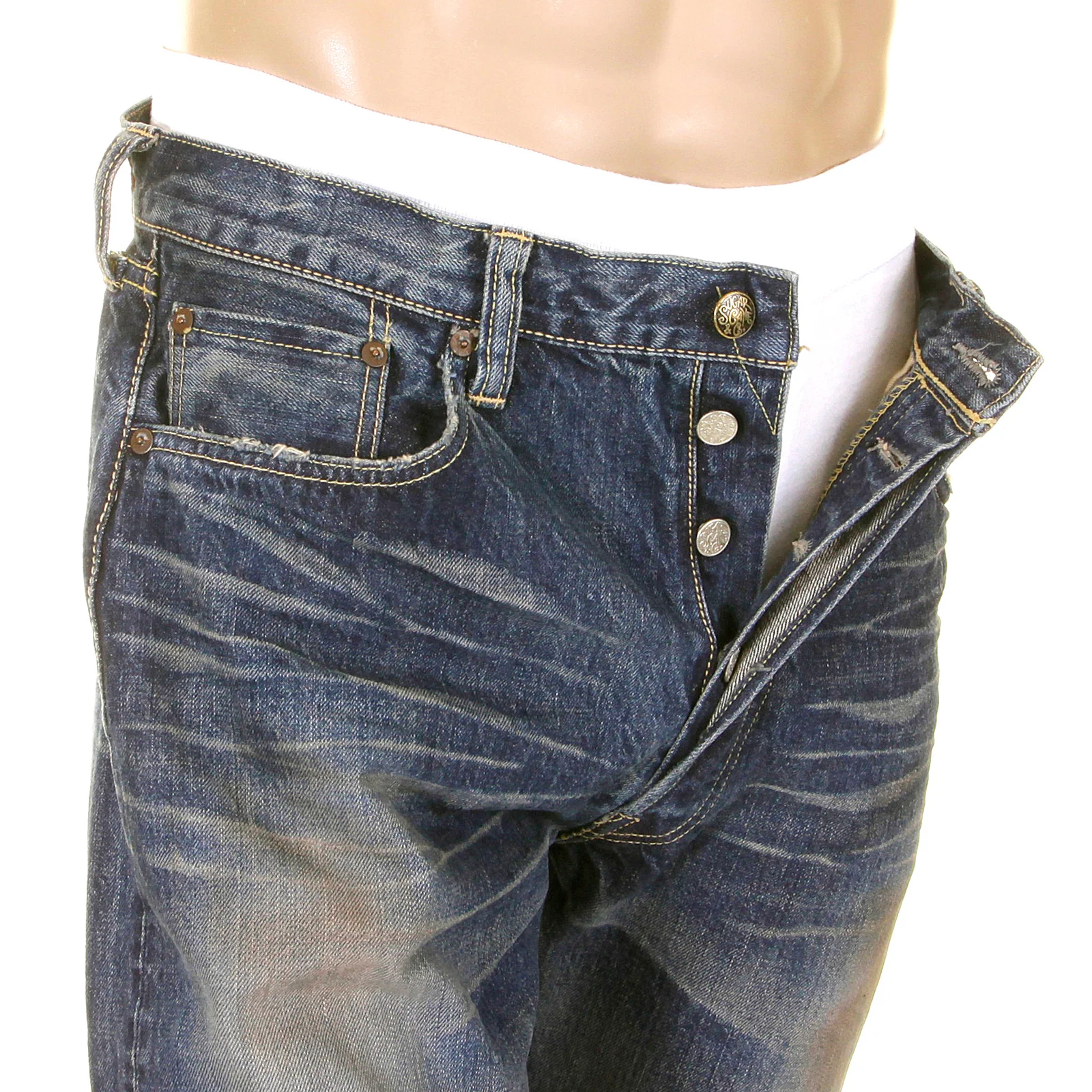 Union Star Hard Wash SC40065H Light Blue Selvedge Denim Jeans CANE9027 - Image 2