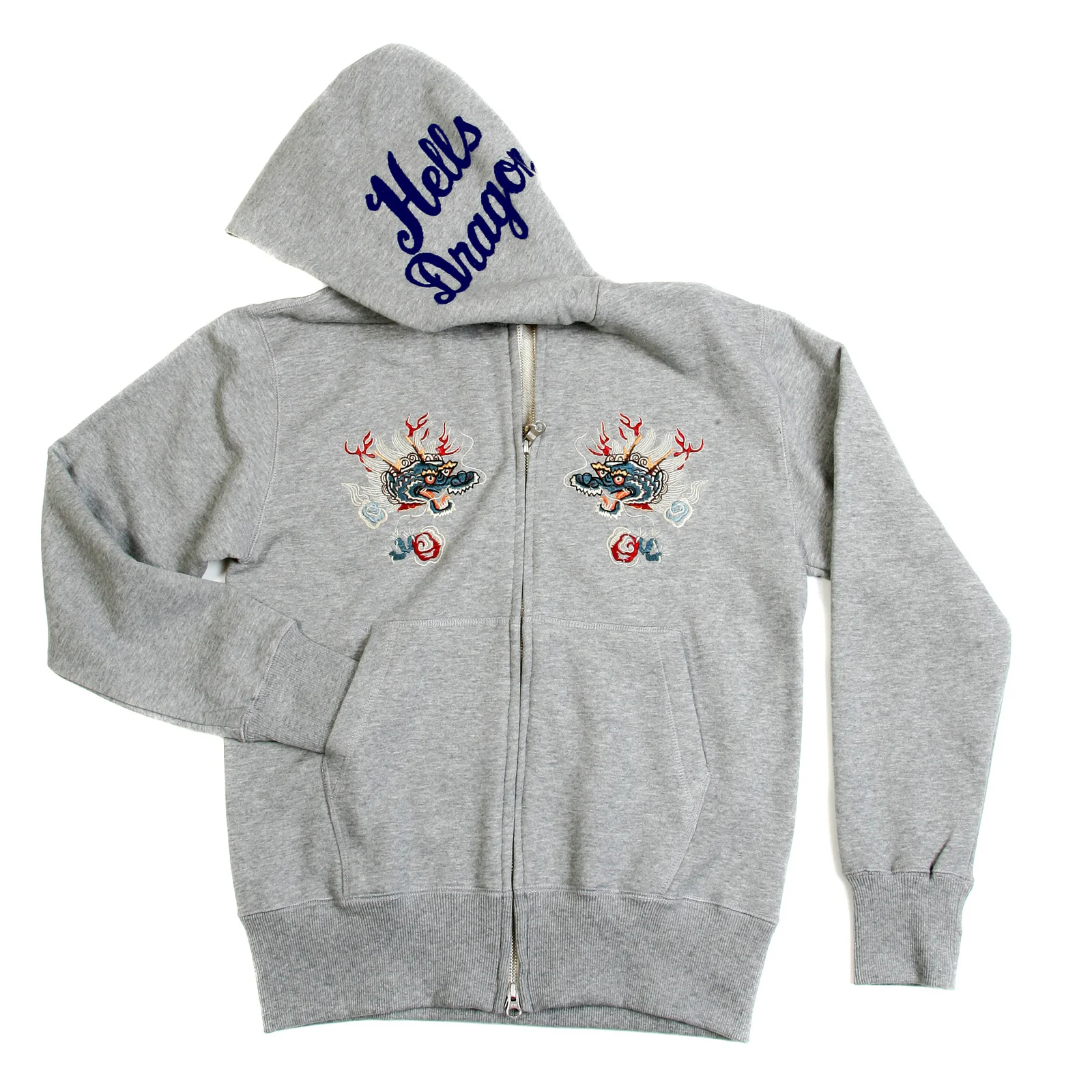 Hells Dragon Embroidered TT64244 Slim Fit Heather Grey Hoodie CANE2848 - Image 5