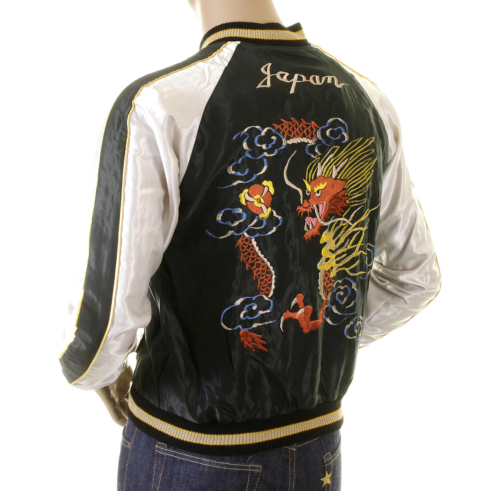 Hand Embroidered Dragon TT12420 Black and Ivory Suka Jacket TOYO2022A - Image 2