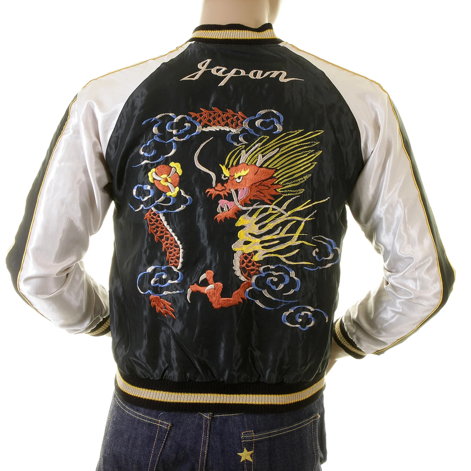 Hand Embroidered Dragon TT12420 Black and Ivory Suka Jacket TOYO2022A - Image 3