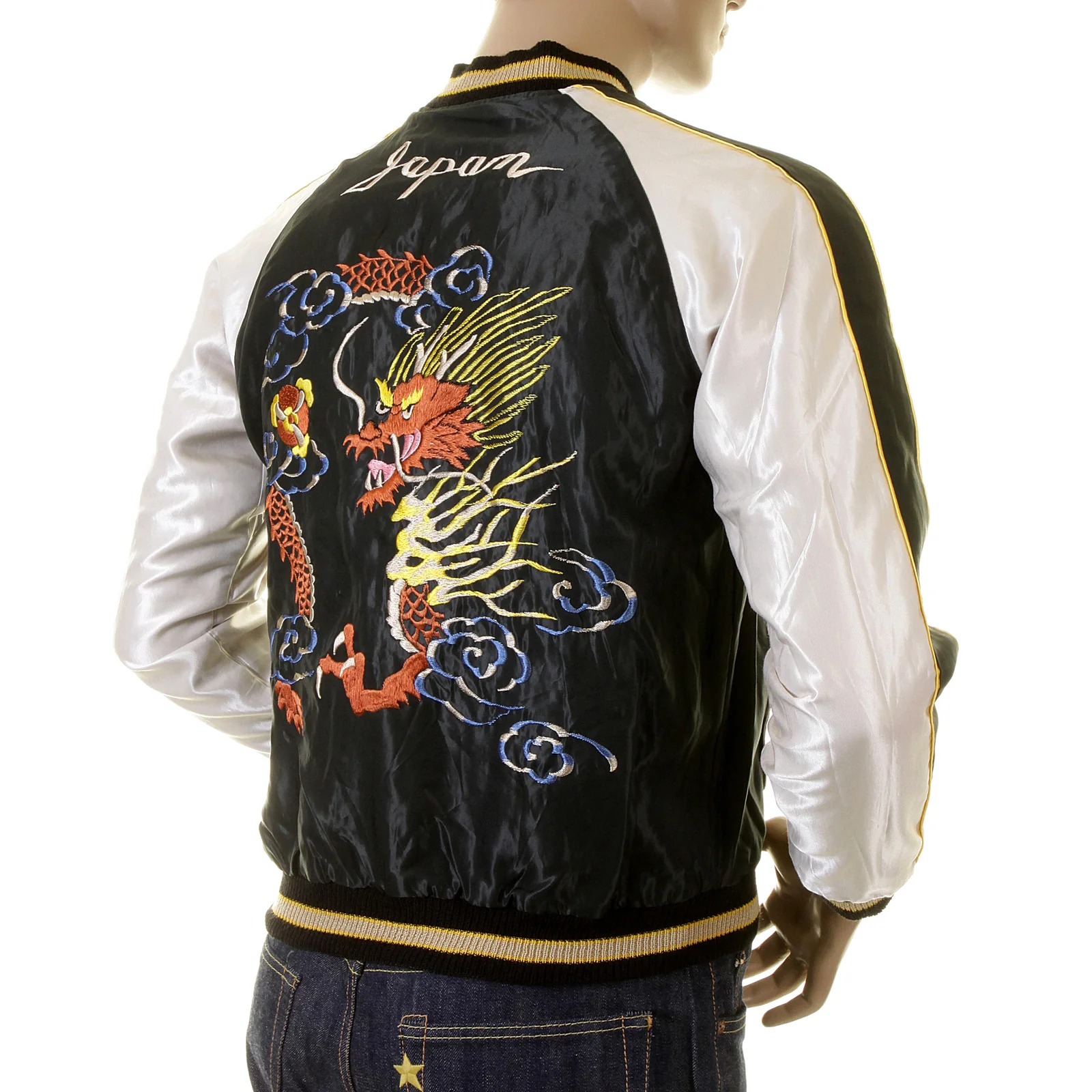 Hand Embroidered Dragon TT12420 Black and Ivory Suka Jacket TOYO2022A - Image 4