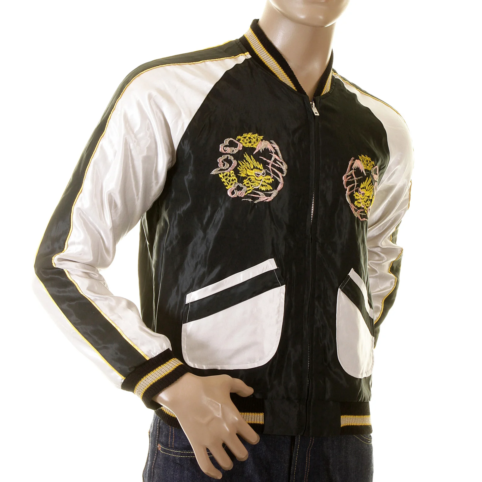 Hand Embroidered Dragon TT12420 Black and Ivory Suka Jacket TOYO2022A - Image 5