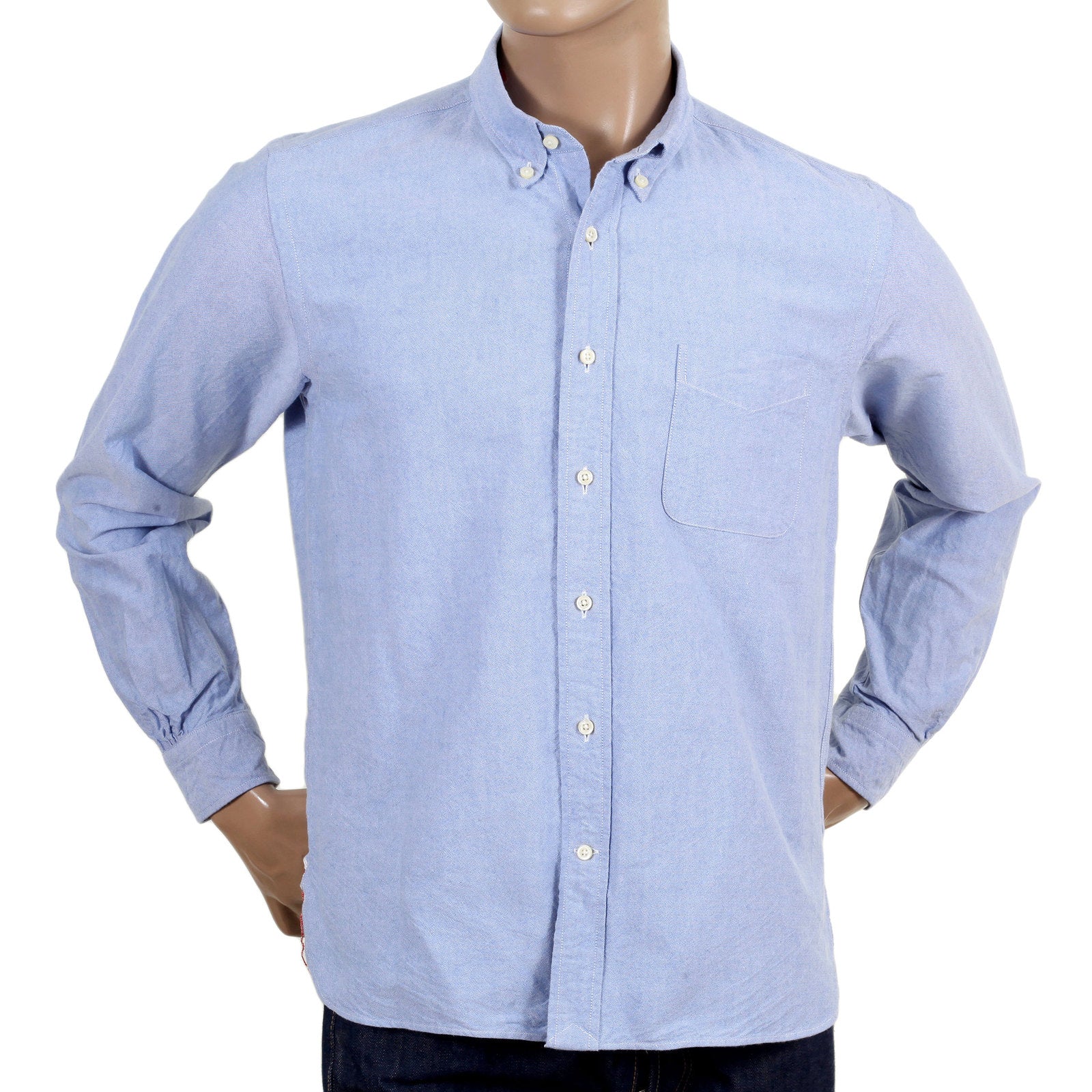 One Wash Cotton SC26475A Oxford Long Sleeve Light Blue Shirt CANE4472