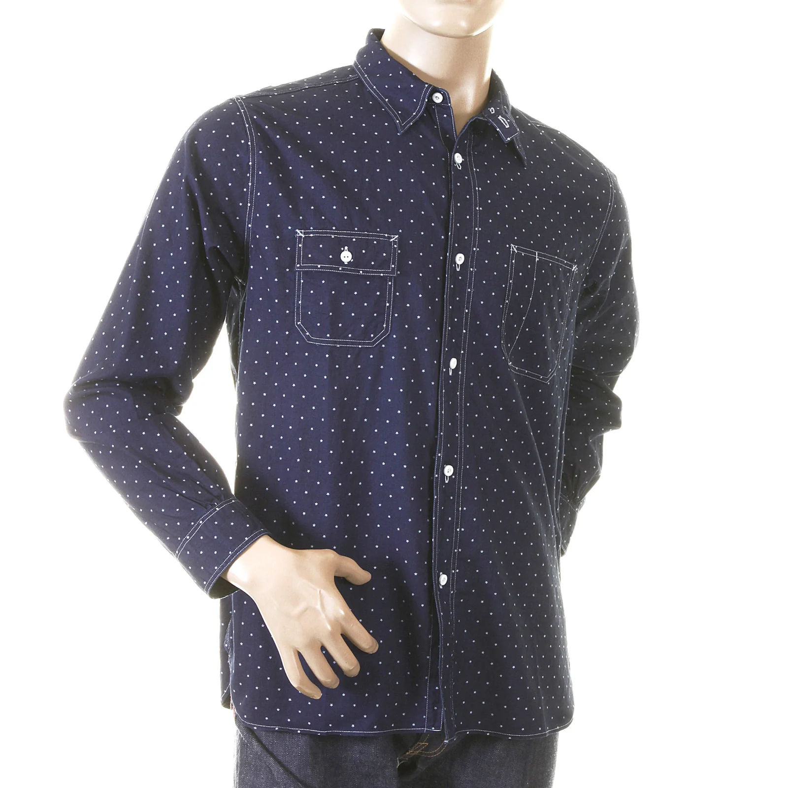 Navy Fiction Romance SC25675A Star Dot Vintage Cut Work Shirt CANE2728 - Image 2