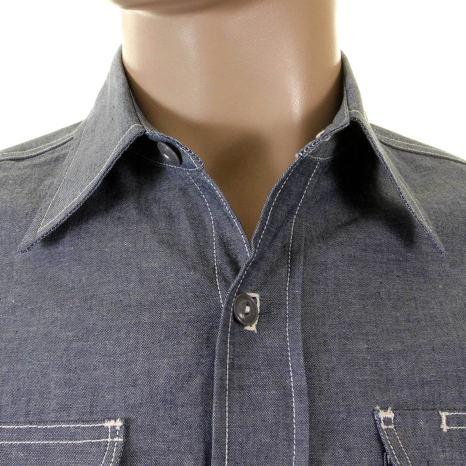 Navy Chambray Non Wash SC25638N Vintage Cut Work Shirt CANE2021 - Image 7