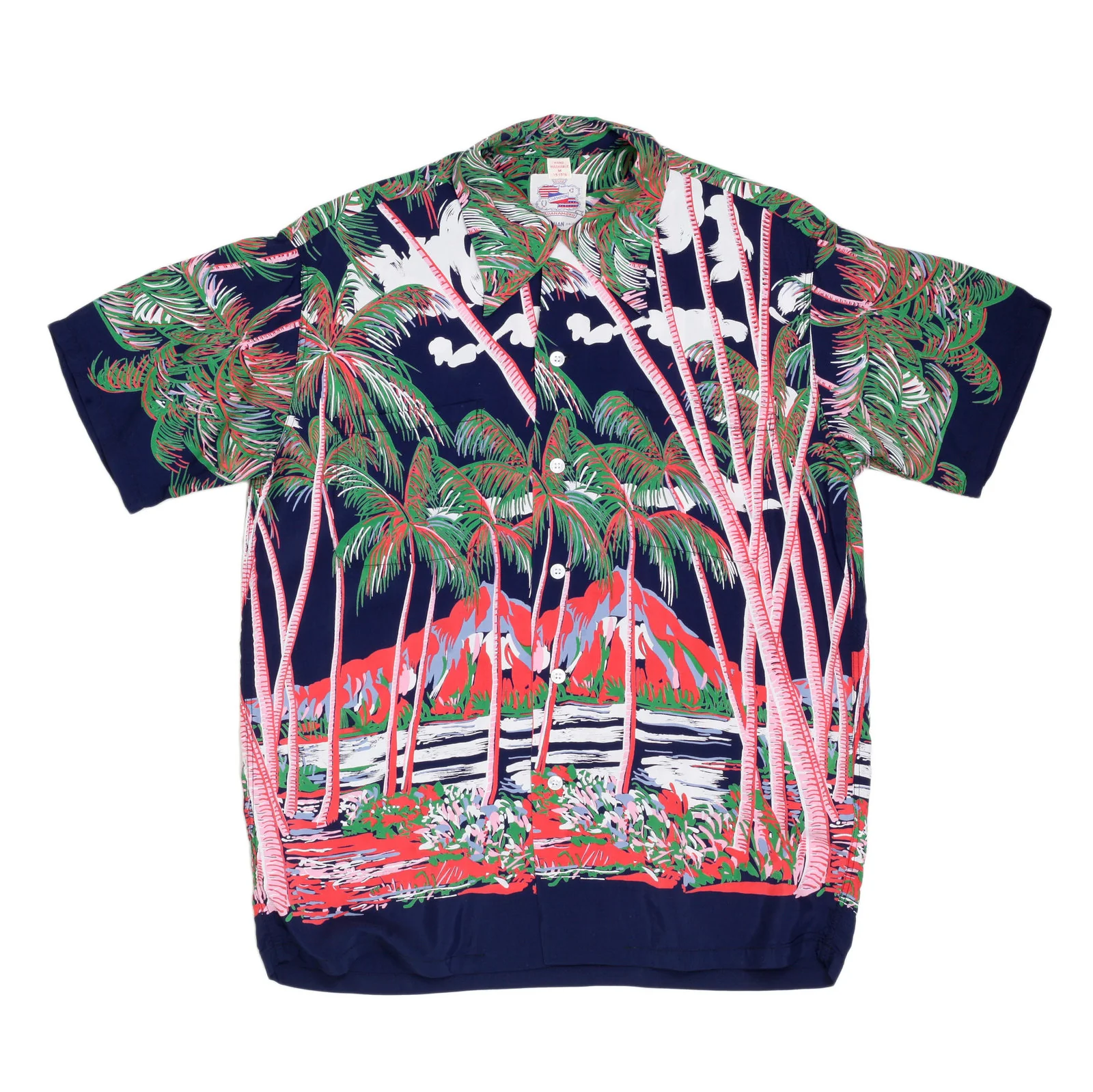 Sun Surf DK36202 Duke Kahanamoku Coconut Palms & Duamond Head Rayon Hawiian Shirt in Navy SURF0028