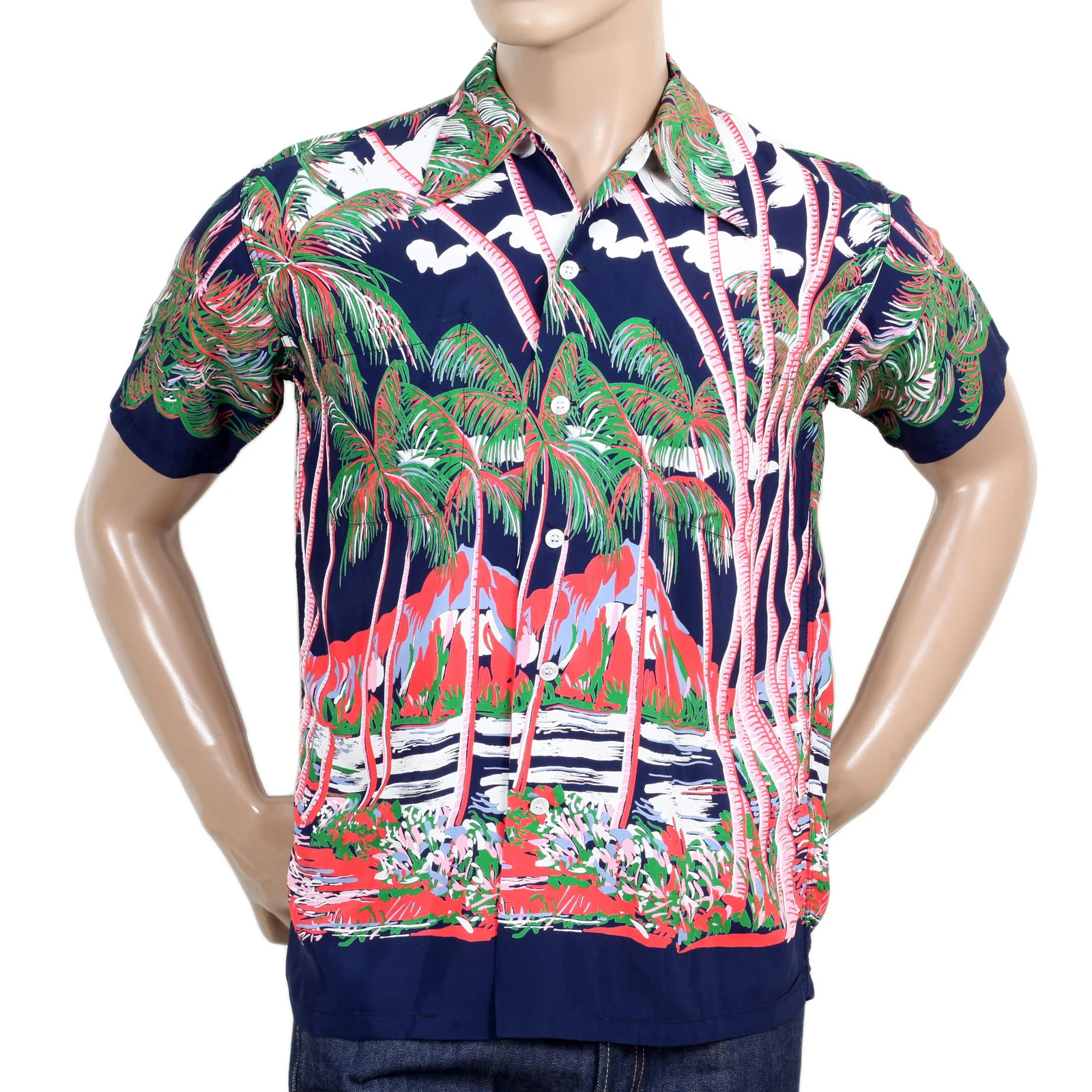 Sun Surf DK36202 Duke Kahanamoku Coconut Palms & Duamond Head Rayon Hawiian Shirt in Navy SURF0028 - Image 3