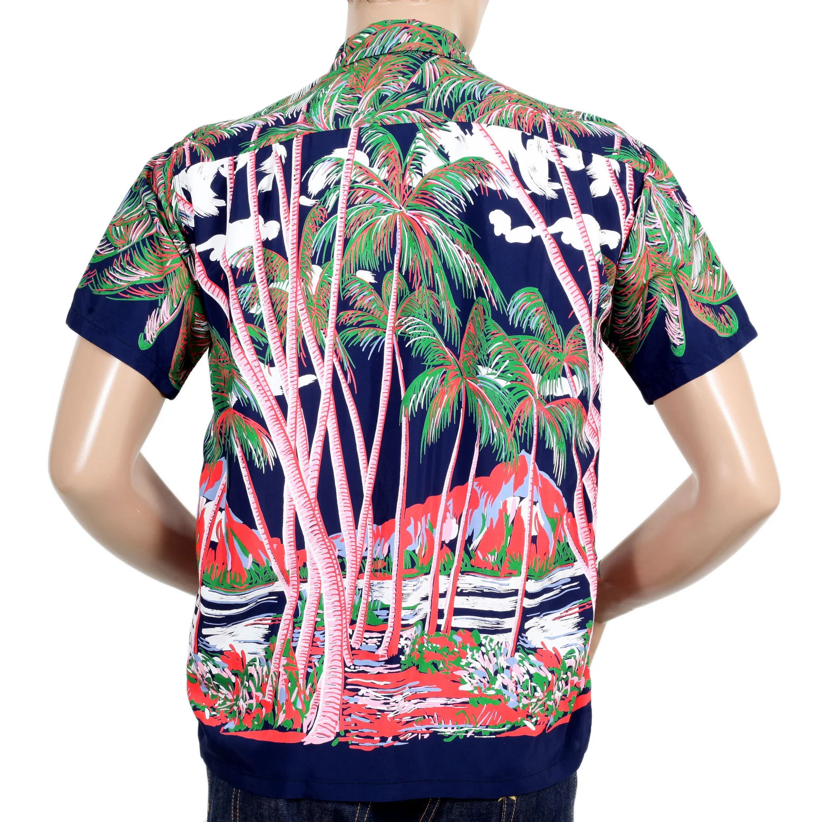 Sun Surf DK36202 Duke Kahanamoku Coconut Palms & Duamond Head Rayon Hawiian Shirt in Navy SURF0028 - Image 4