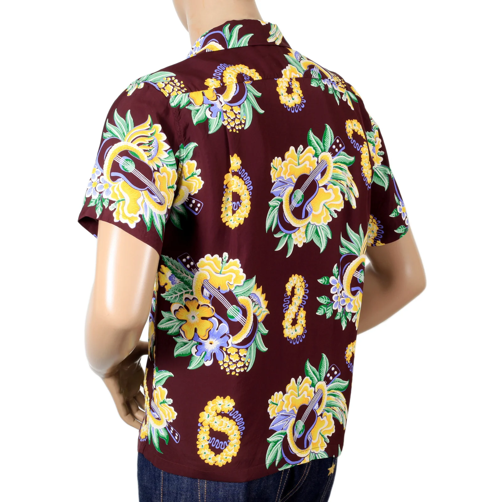 Sun Surf Hawaiian Macintosh Ukulele Printed Wine Regular Fit Short Sleeved Shirt for Men SURF7533 - Image 2
