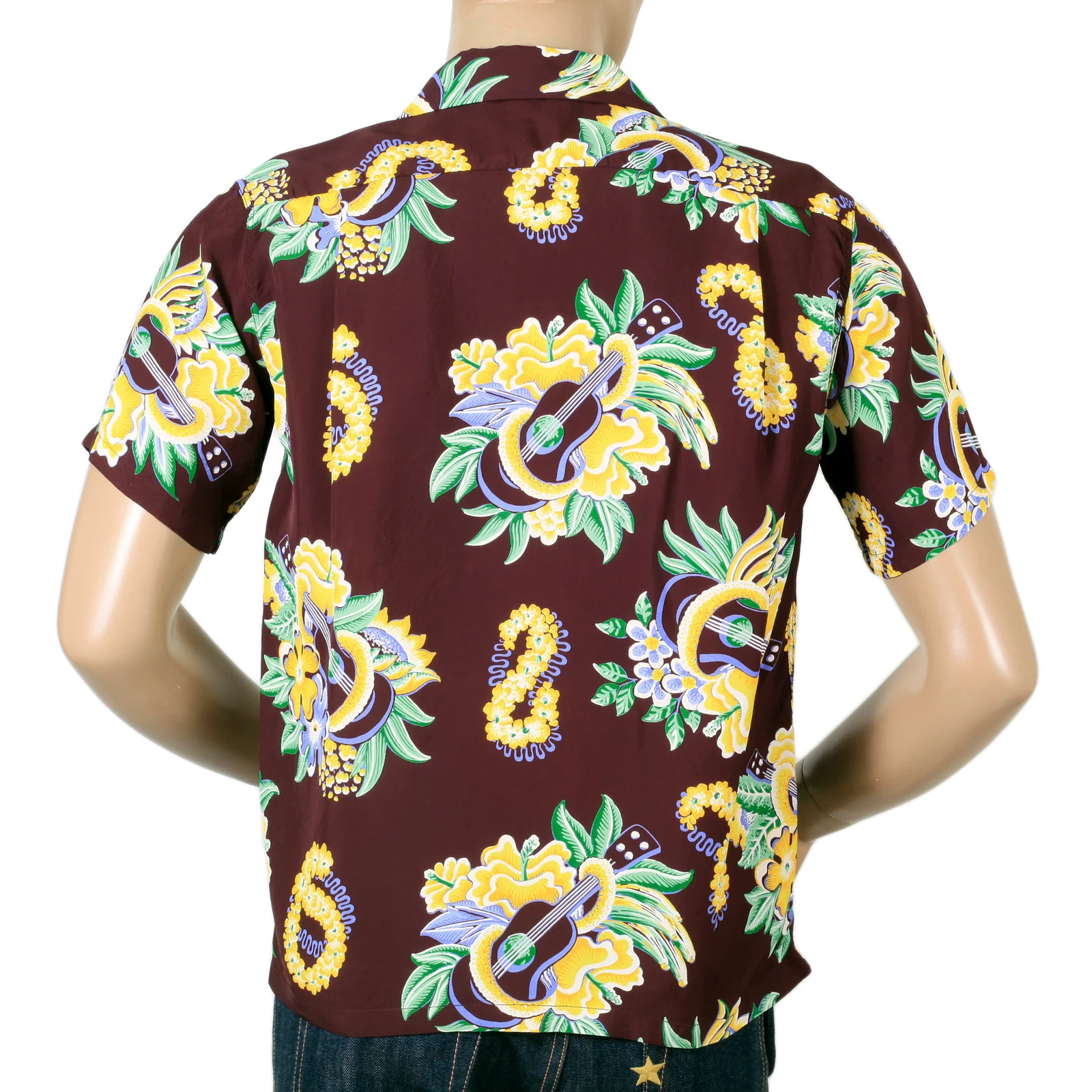 Sun Surf Hawaiian Macintosh Ukulele Printed Wine Regular Fit Short Sleeved Shirt for Men SURF7533 - Image 5
