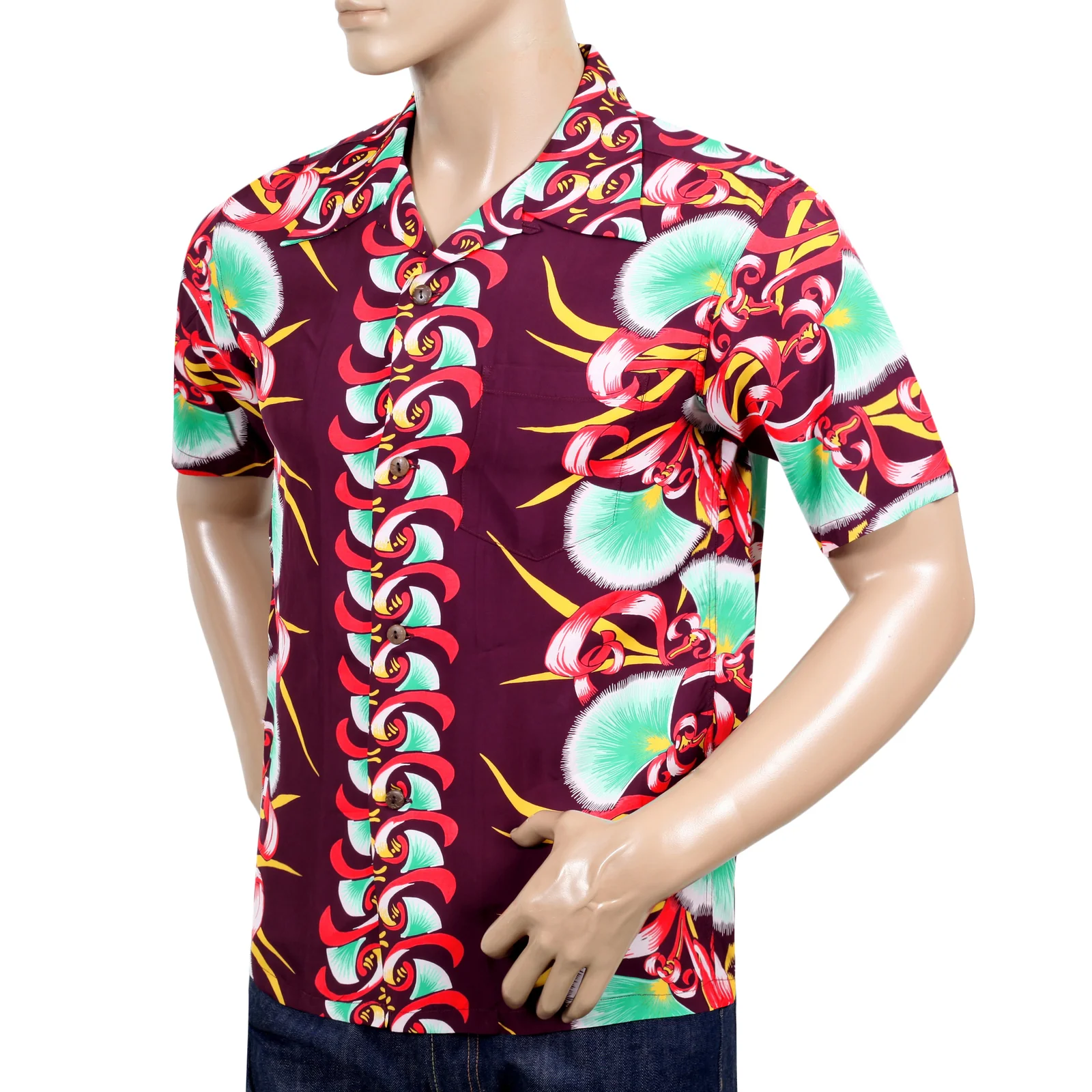 Aloha Bombax Tree Printed SS37793 Wine Rayon Hawaiian Shirt SURF7571 - Image 5