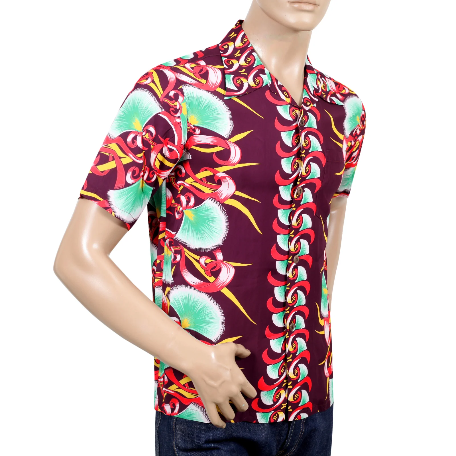 Aloha Bombax Tree Printed SS37793 Wine Rayon Hawaiian Shirt SURF7571 - Image 7
