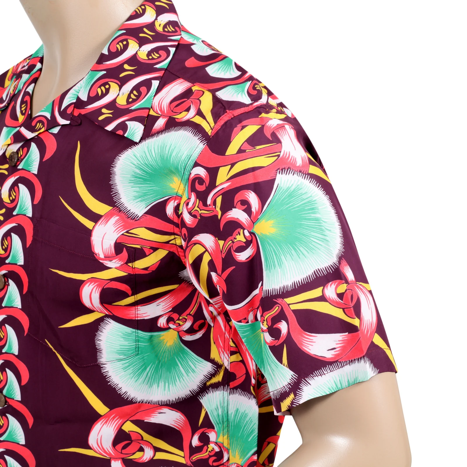 Aloha Bombax Tree Printed SS37793 Wine Rayon Hawaiian Shirt SURF7571 - Image 8