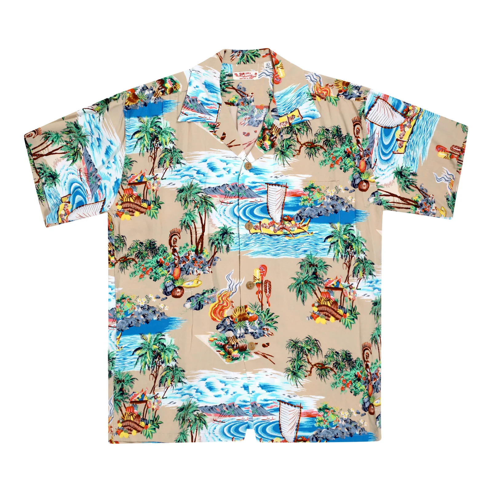 Island Chronicle Printed SS37781 Rayon Beige Hawaiian Shirt SURF8591