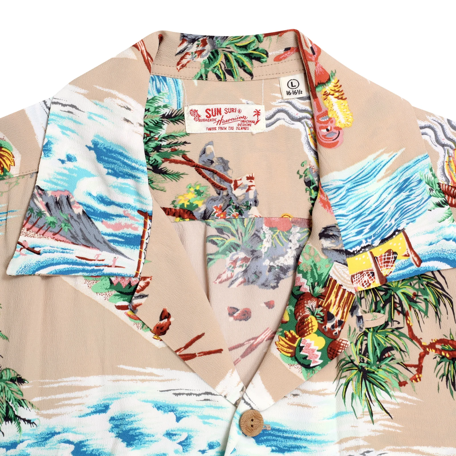 Island Chronicle Printed SS37781 Rayon Beige Hawaiian Shirt SURF8591 - Image 6