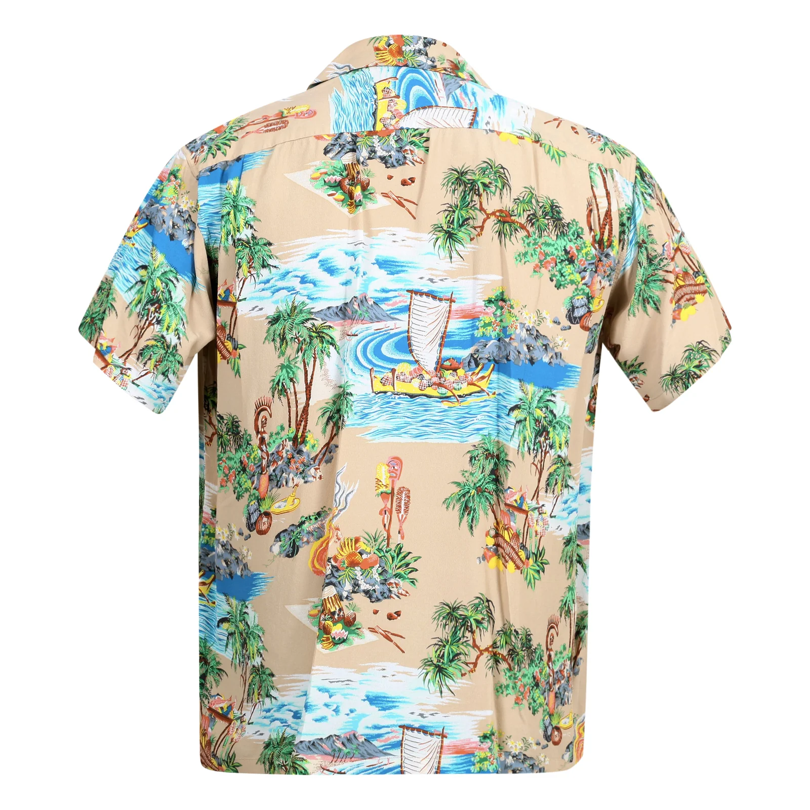 Island Chronicle Printed SS37781 Rayon Beige Hawaiian Shirt SURF8591 - Image 7