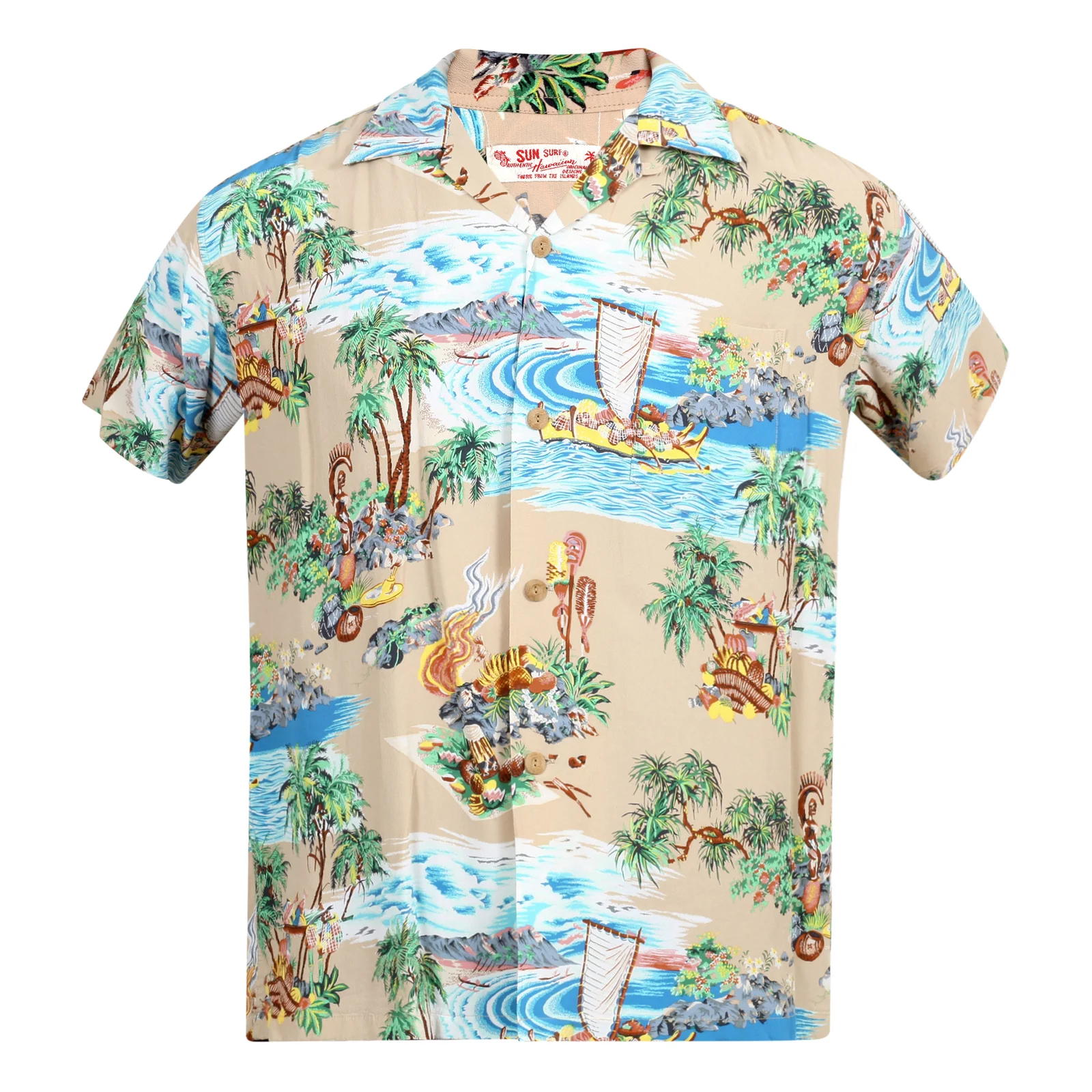 Island Chronicle Printed SS37781 Rayon Beige Hawaiian Shirt SURF8591 - Image 8