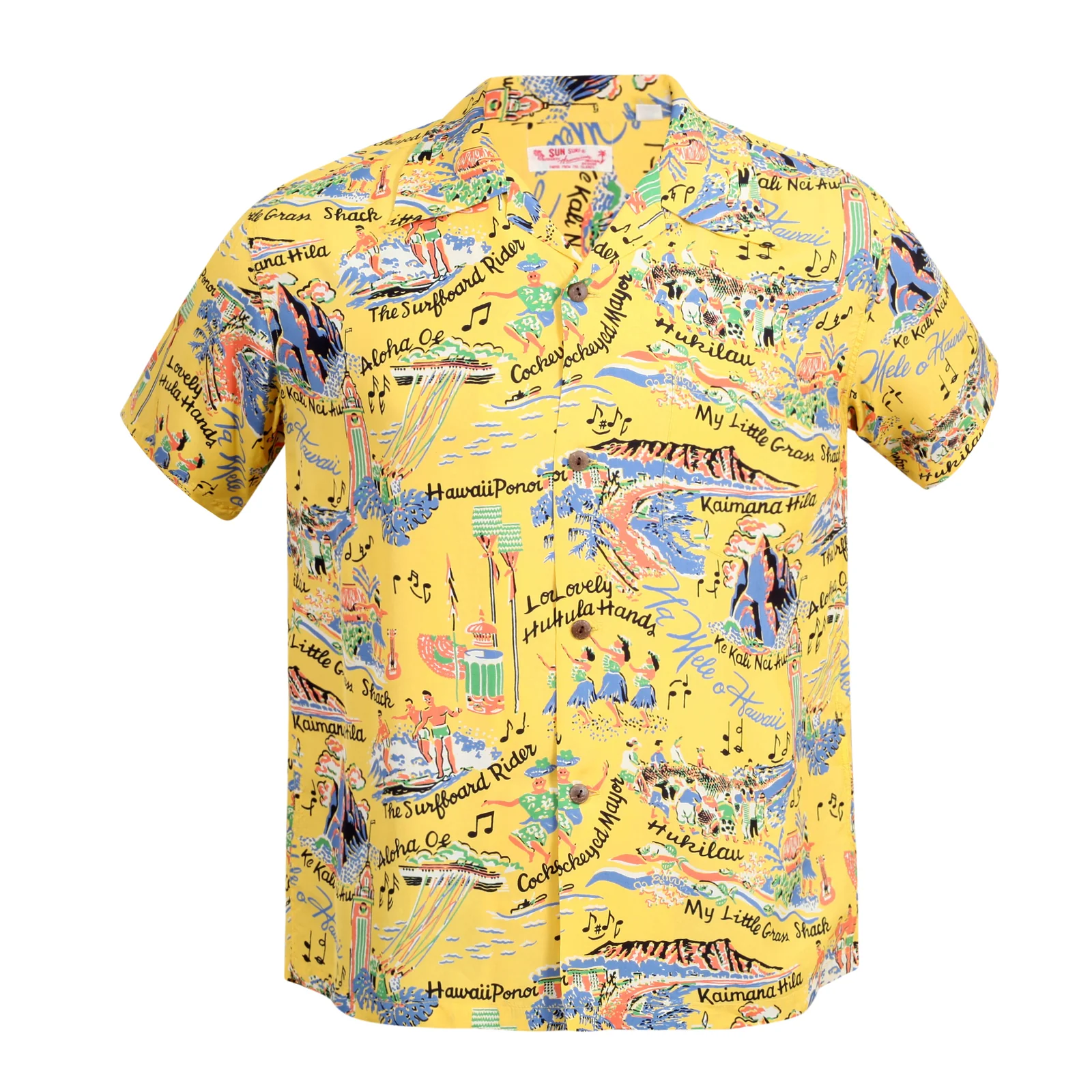 Song of Hawaii Printed SS37787 Rayon Yellow Hawaiian Shirt SURF9038 - Image 3