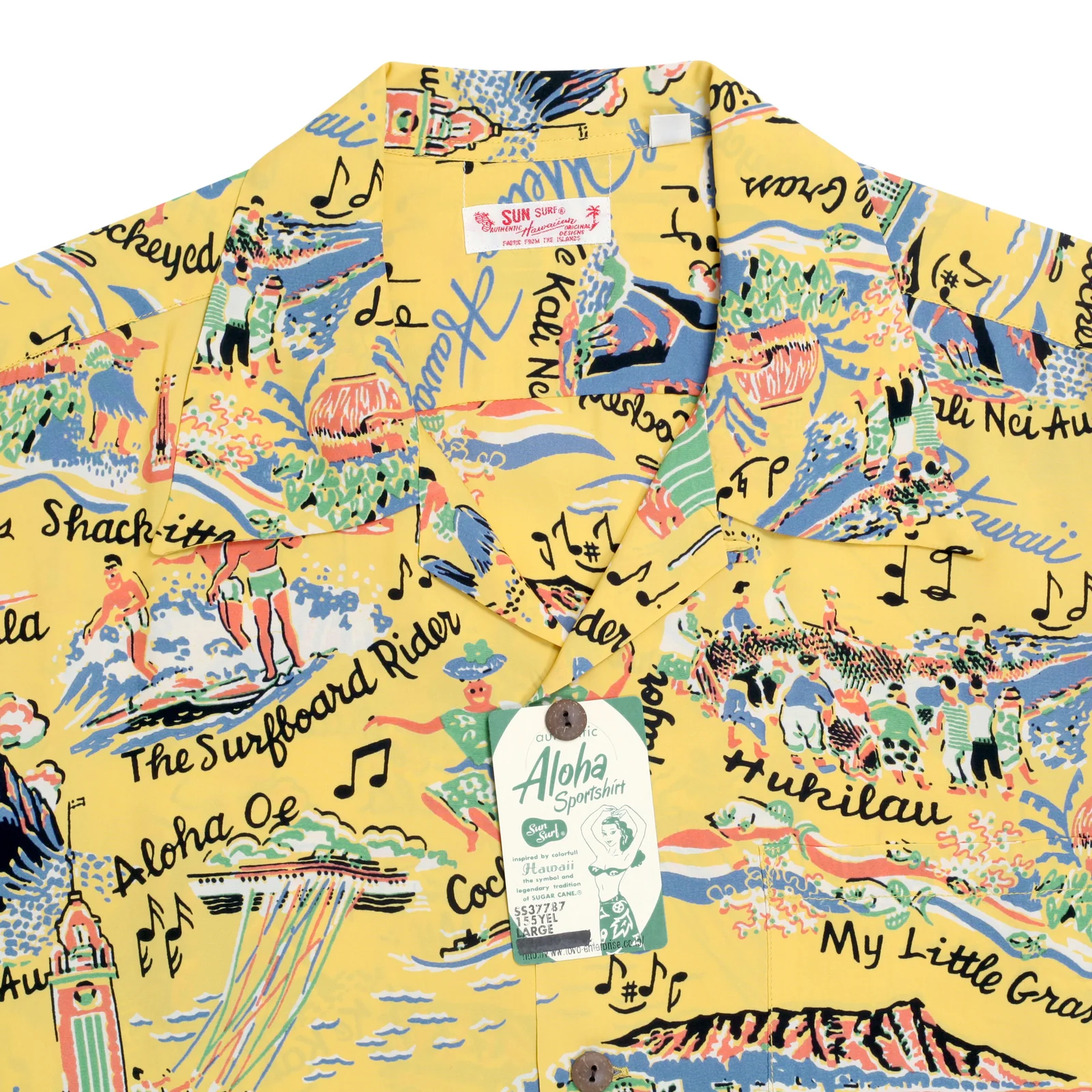 Song of Hawaii Printed SS37787 Rayon Yellow Hawaiian Shirt SURF9038 - Image 4