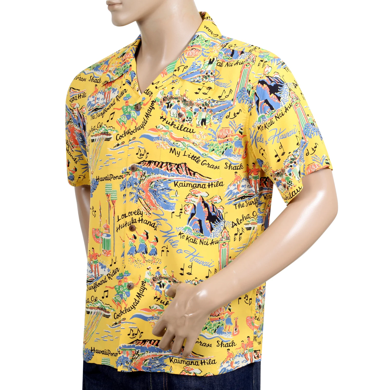 Song of Hawaii Printed SS37787 Rayon Yellow Hawaiian Shirt SURF9038 - Image 6