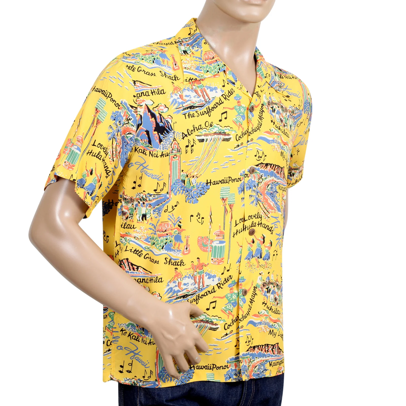 Song of Hawaii Printed SS37787 Rayon Yellow Hawaiian Shirt SURF9038 - Image 7