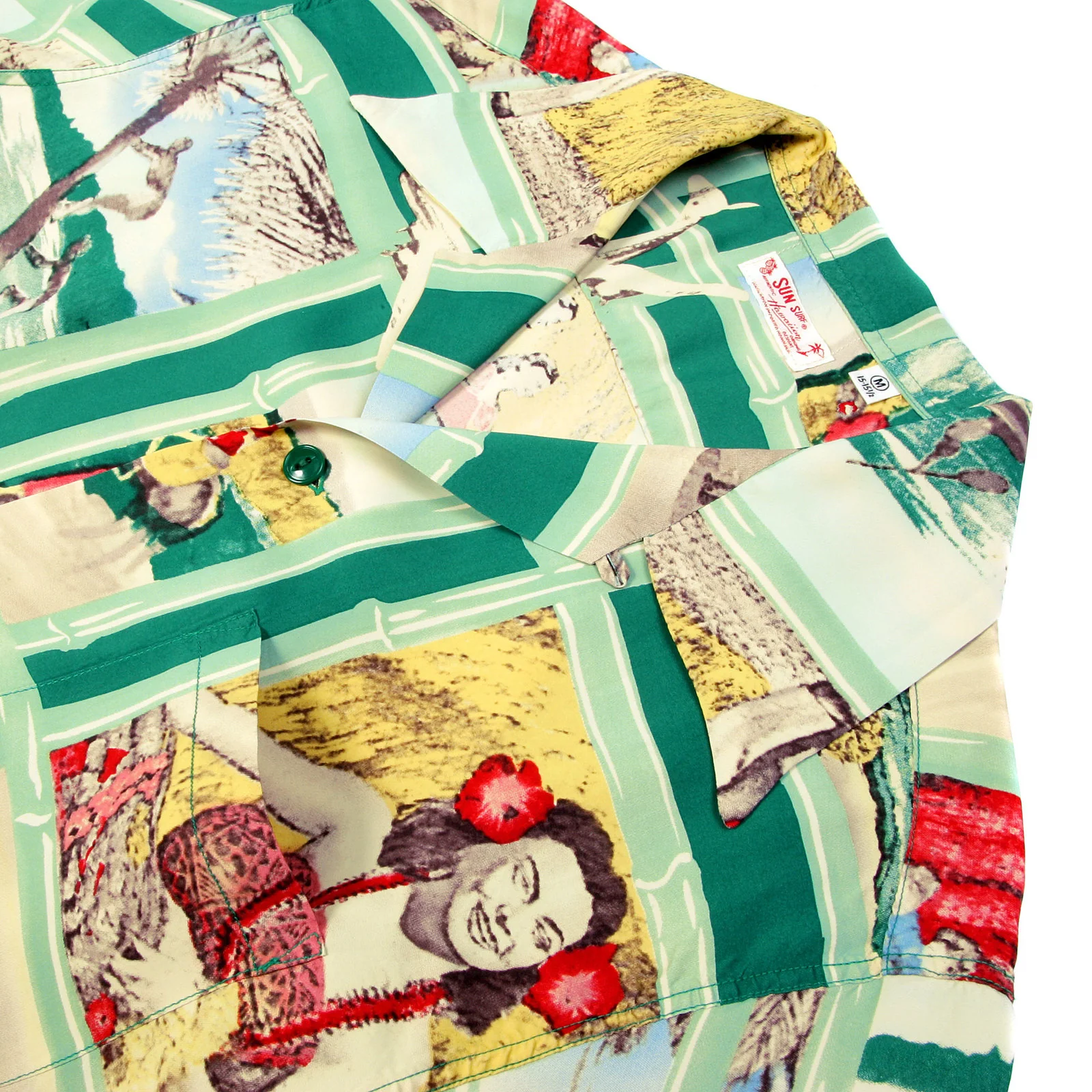 Sun Surf Mens SS33326 Green Vintage Short Sleeve Cuban Collar Hawaiian Shirt with Fly to the Paradise Print SURF9051 - Image 4