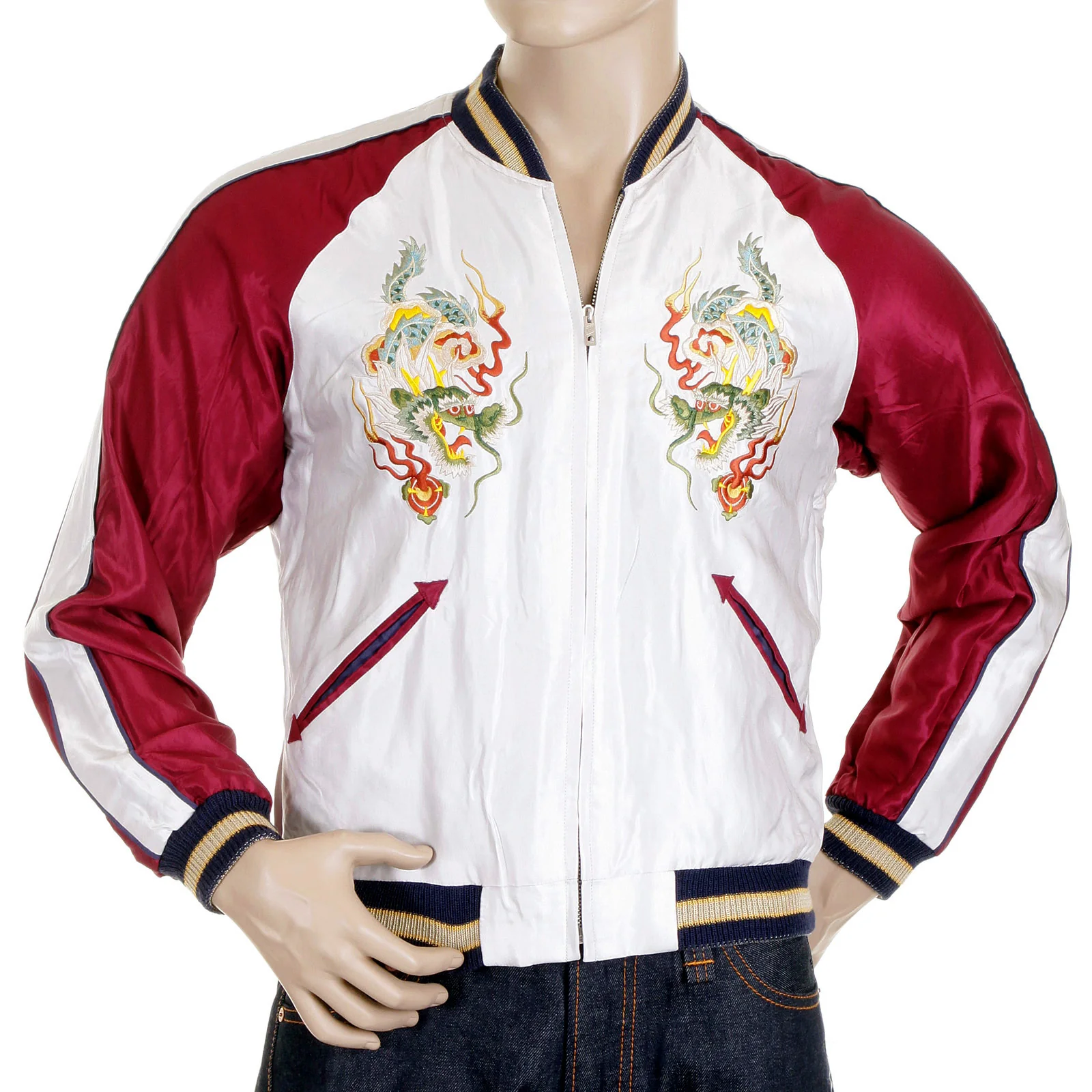 Dragon Embroidered TT11781 Silver and Wine Souvenir Jacket TOYOSC4232A - Image 2