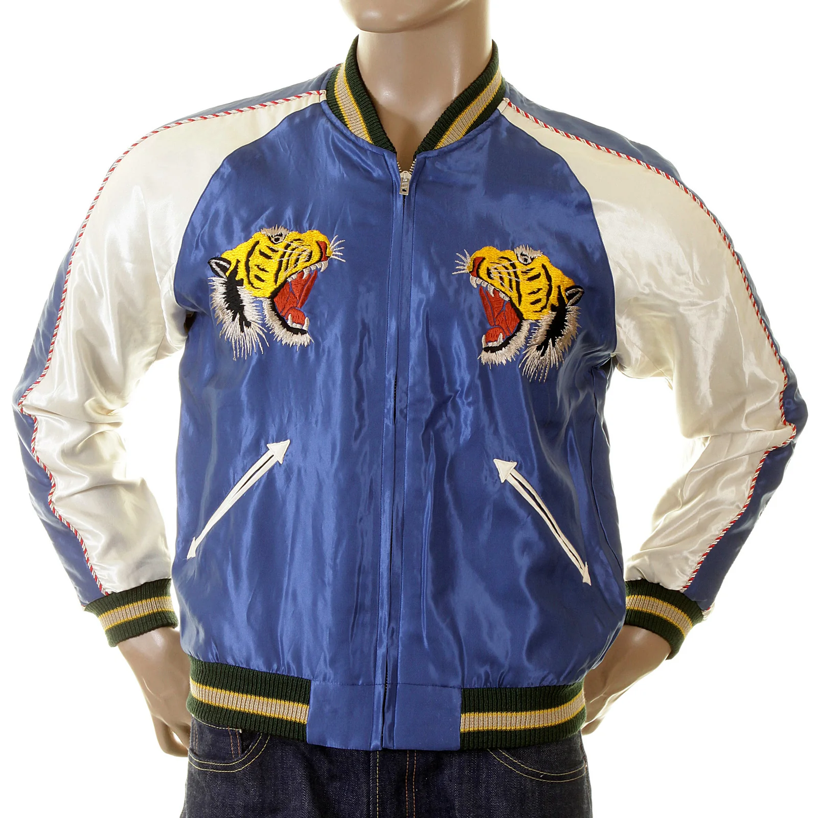 Tiger Embroidered TT12420 Royal Blue and Ivory Suka Jacket TOYOSC2022 - Image 2