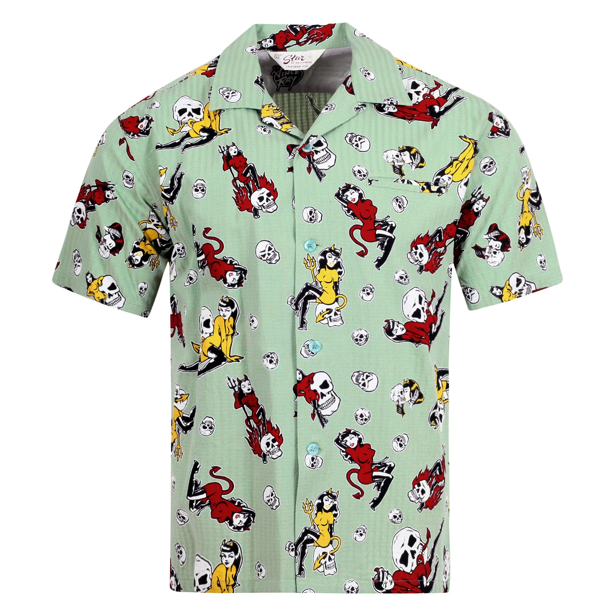 The Devil Skull Girls Print SH38115 Mint Green Hawaiian Shirt SoH10094