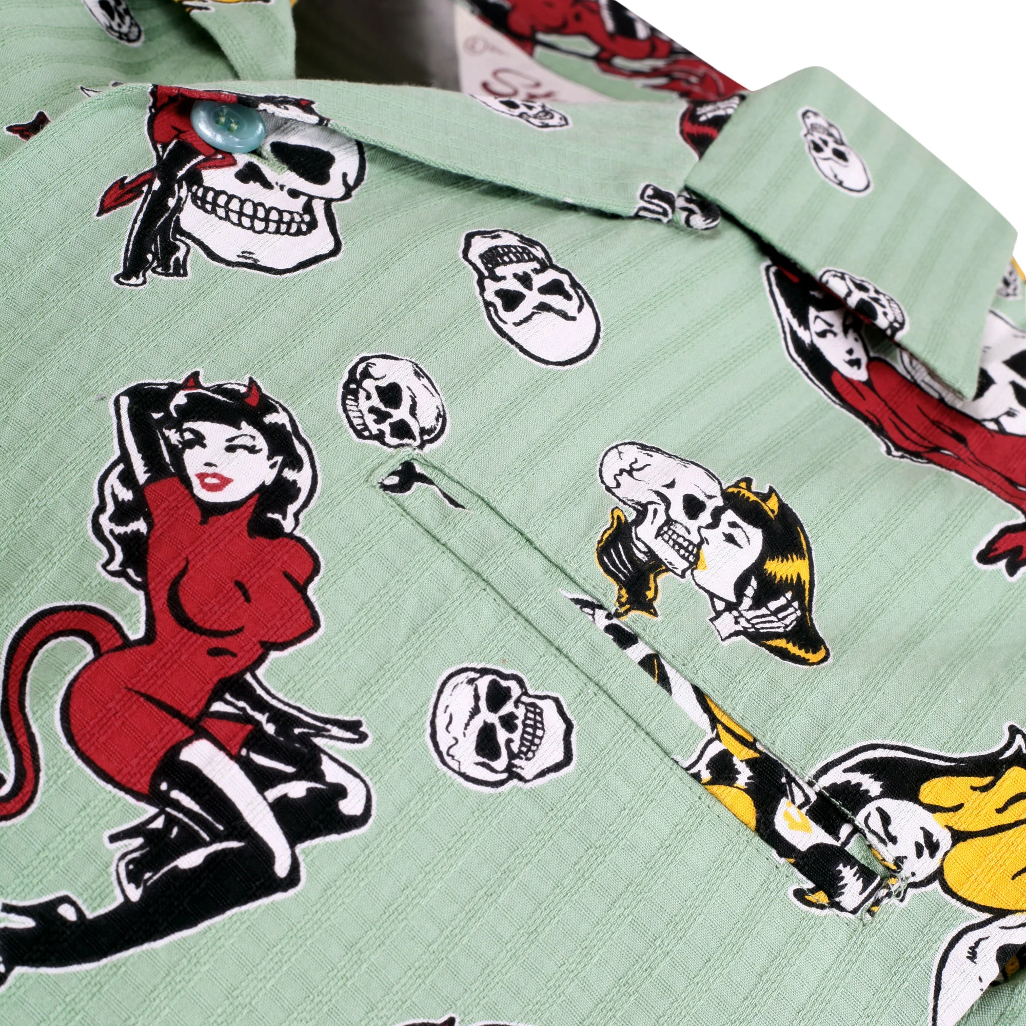 The Devil Skull Girls Print SH38115 Mint Green Hawaiian Shirt SoH10094 - Image 4
