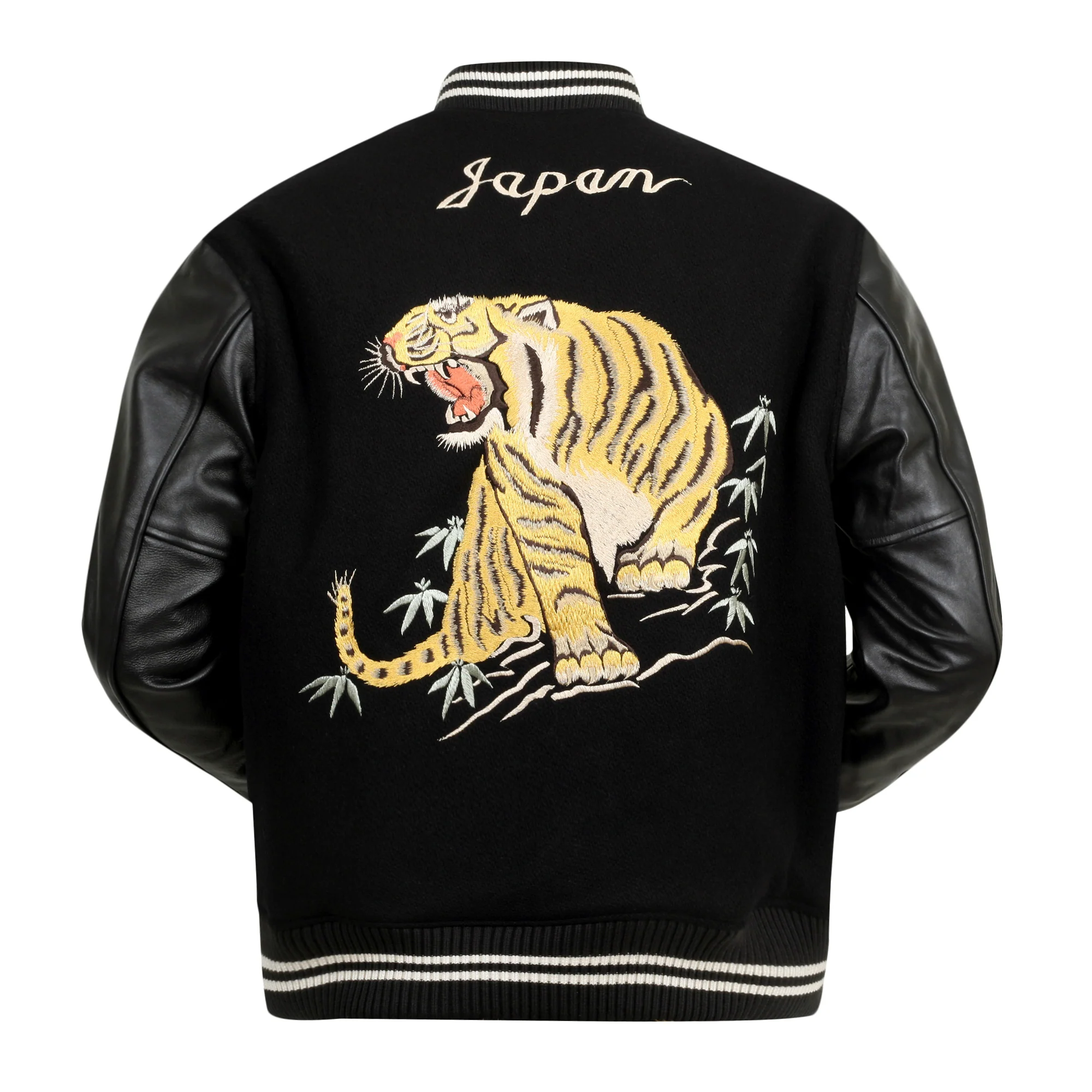 Black 30oz Melton Wool and Leather WV14215 Letterman Jacket WHIT9625 - Image 2