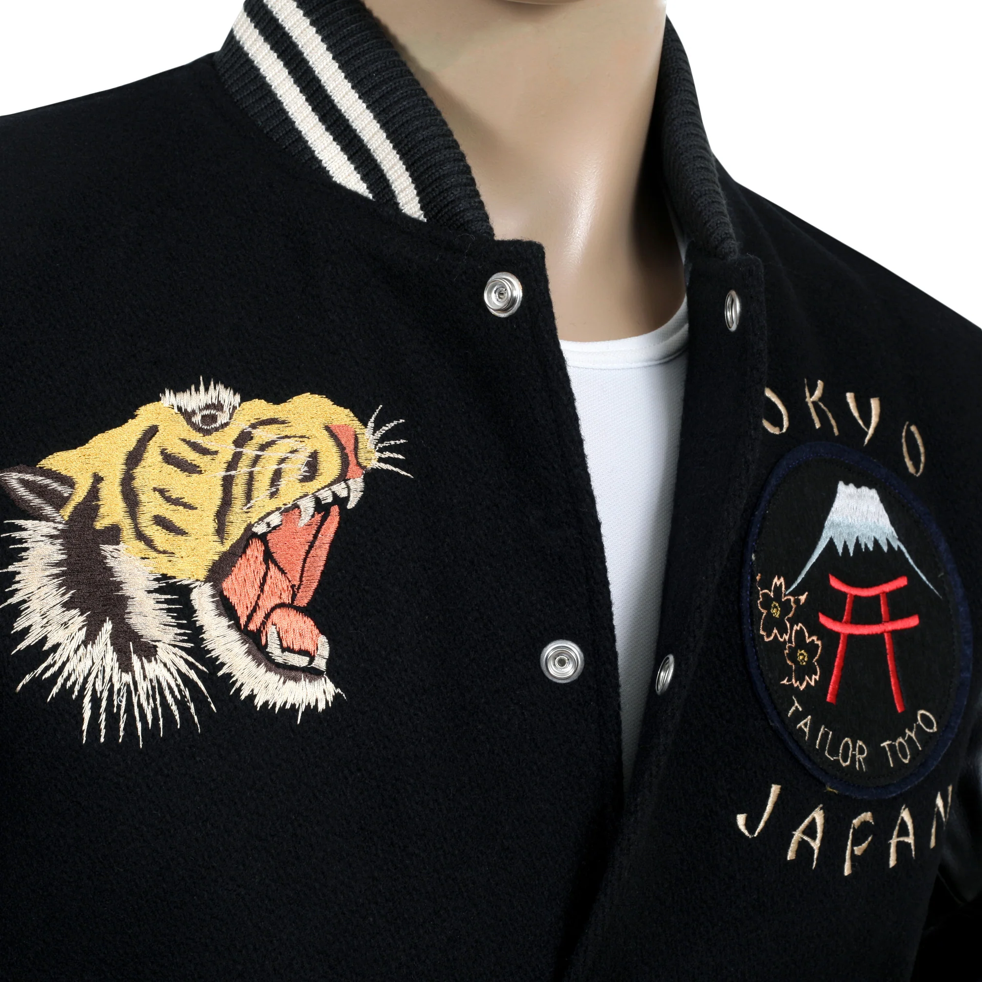 Black 30oz Melton Wool and Leather WV14215 Letterman Jacket WHIT9625 - Image 3