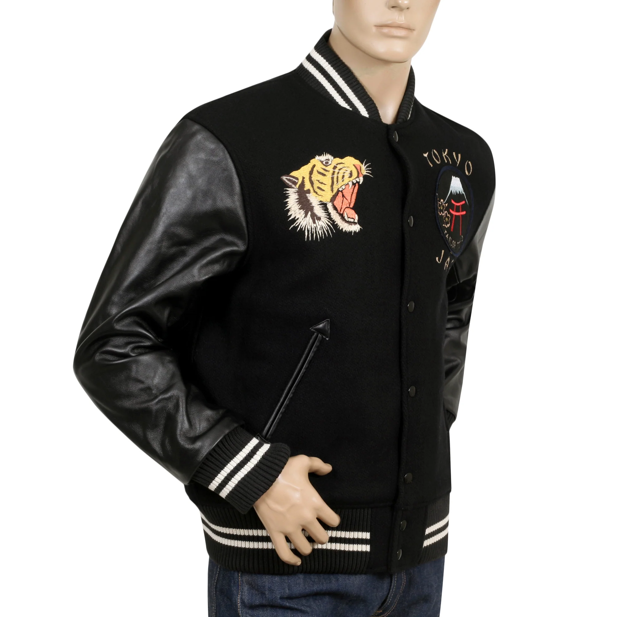 Black 30oz Melton Wool and Leather WV14215 Letterman Jacket WHIT9625 - Image 8